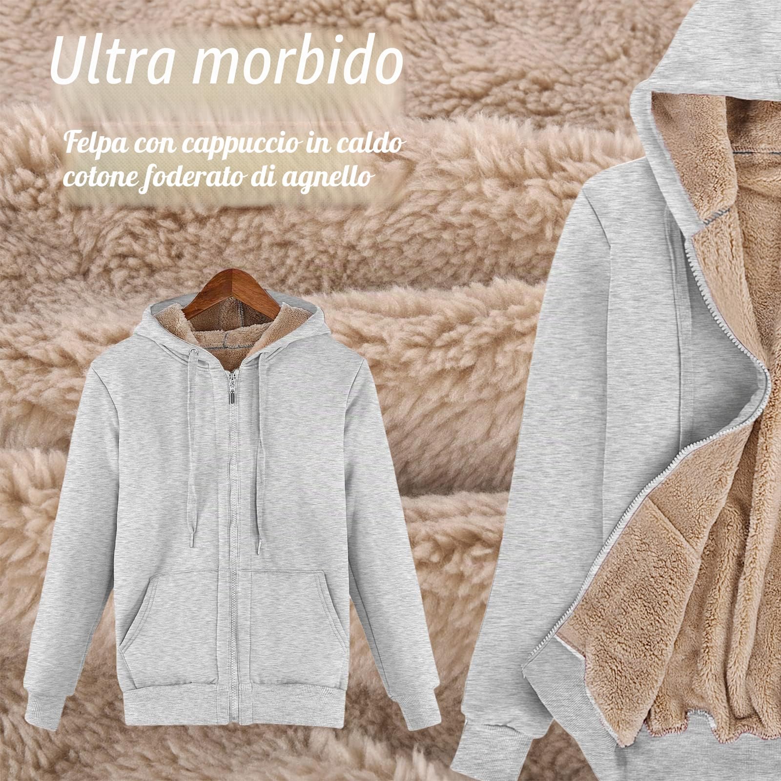 Voqeen Felpa da donna con cappuccio in tinta unita, invernale, calda, foderata, con cerniera, con cappuccio, morbida coperta in pile con tasca