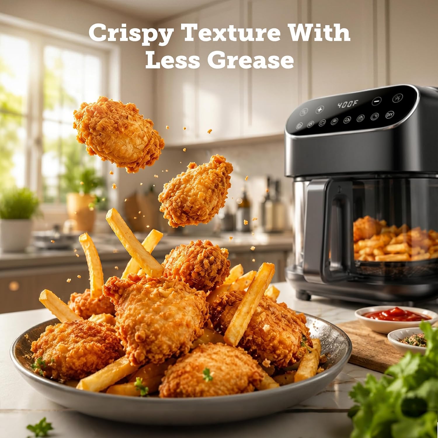 Kismile 5QT Glass Air Fryer, 8 in 1 PFAS-Free Non Toxic AirFryers, Digital Touch Control, Portable Air Fryer with Precise Temperature Control & Timer, Up to 400°F, 95% Less Oil.(Black)