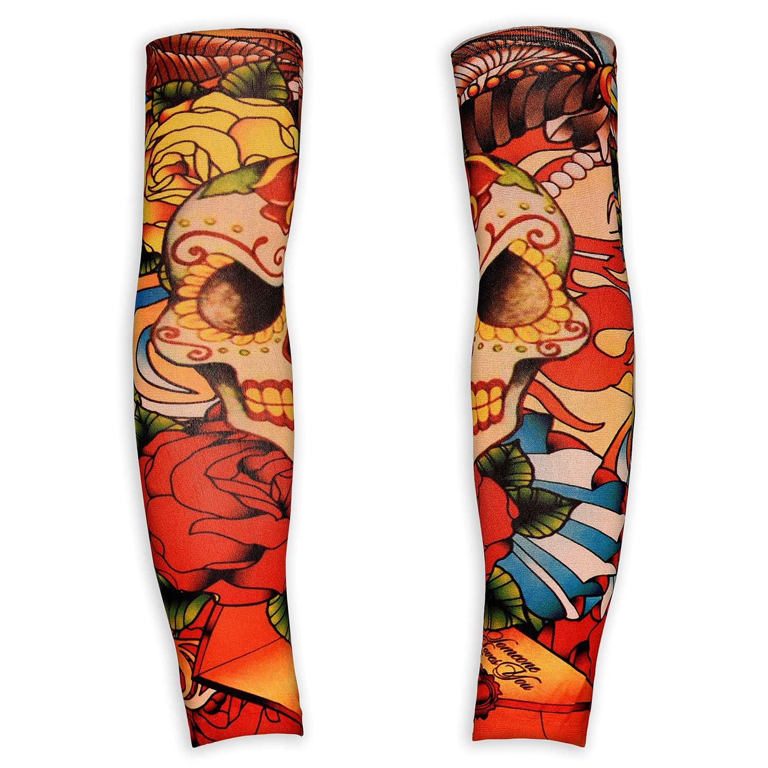 W WIDMANN MILANO Party FashionWidmann 29357 Tattoo Sleeves Skull and Roses, 1 Pair, Very Realistic, Arm Stockings, Biker, Rocker, Convict, Criminal, Carnival, Theme Party