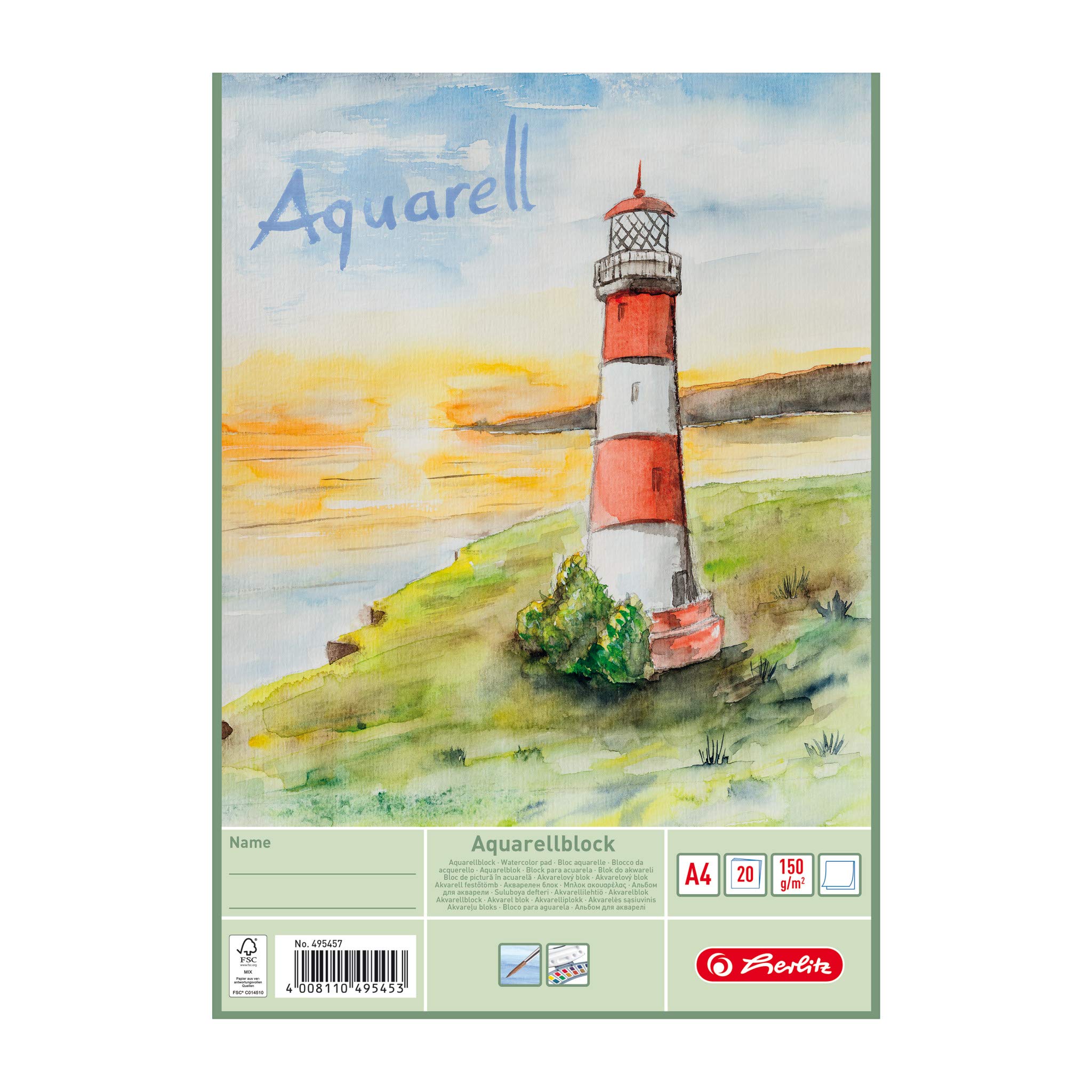Herlitz blok rysunkowy A4 20 Bl 00495457. Blok do akwareli, 4 sztuki