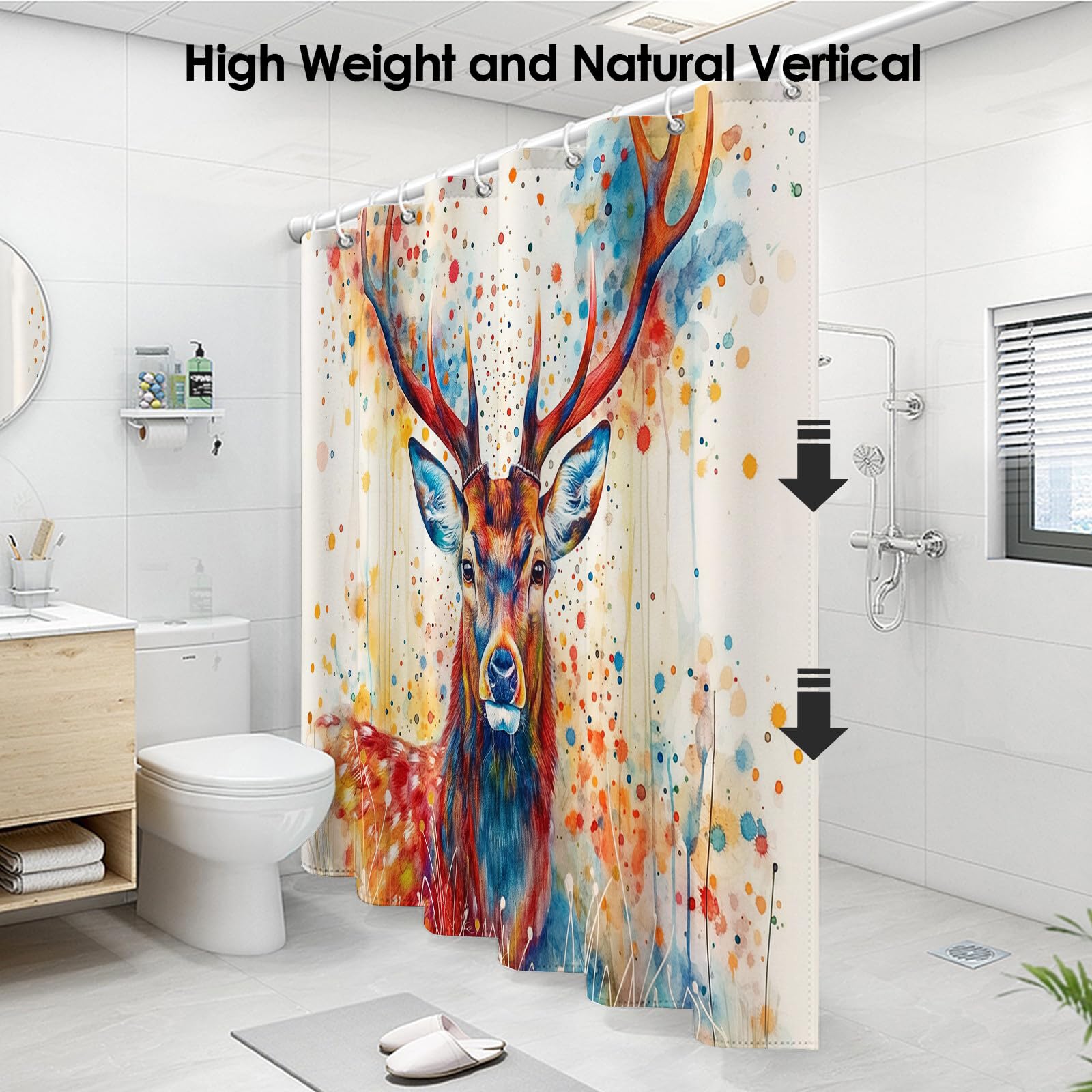Rideau De Douche Magnifique Cerf Peint Animaux De Portrait Rouge Rideau De Bain Tissu Polyester Anti Moisissure Imperméable Lavable Rideaux Salle De Bain avec Crochets