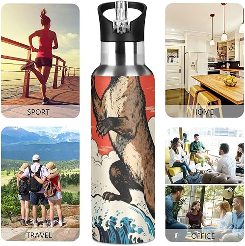 Miniatura 5 de Japanese Ocean Sea Waves Cat Leakproof Water Bottles With Straws Leak-proof Double-Wall Vacuum Insulation for Sport Gym Outdoor Travel School 20 OZ