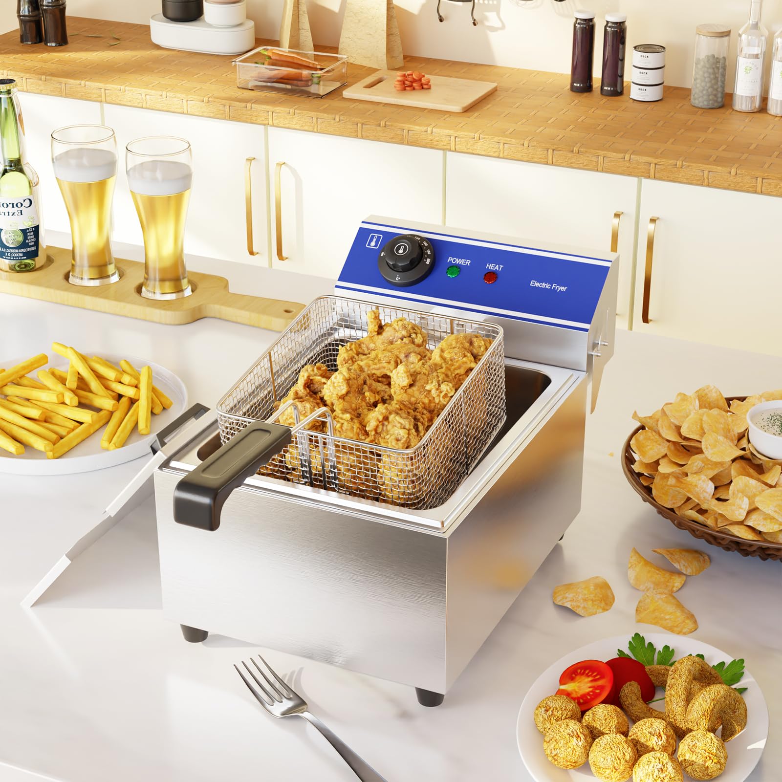 Taimiko Friggitrice Professionale Friggitrice Elettrica Commerciale Unica Serbatoio In Acciaio Inox 3000W 220V-240V Termostato 60-200°C (6L)