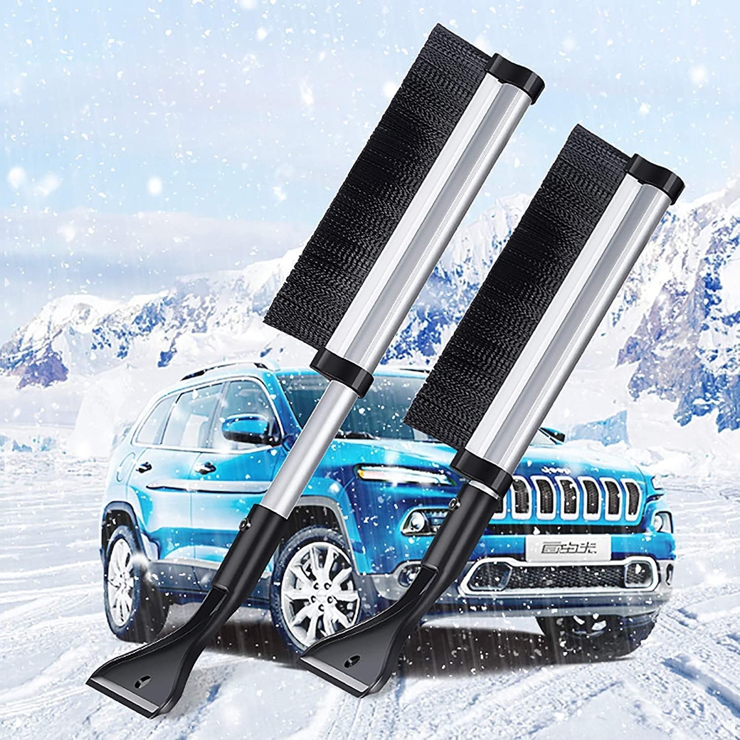 XMING Cepillo de Limpieza de Coches 2 en 1, raspador de Hielo, Pincel de Nieve, Cepillo de Nieve retráctil, raspador de Hielo y Cepillo de Nieve for automóviles, Camiones y SUBO Vs (Plata)