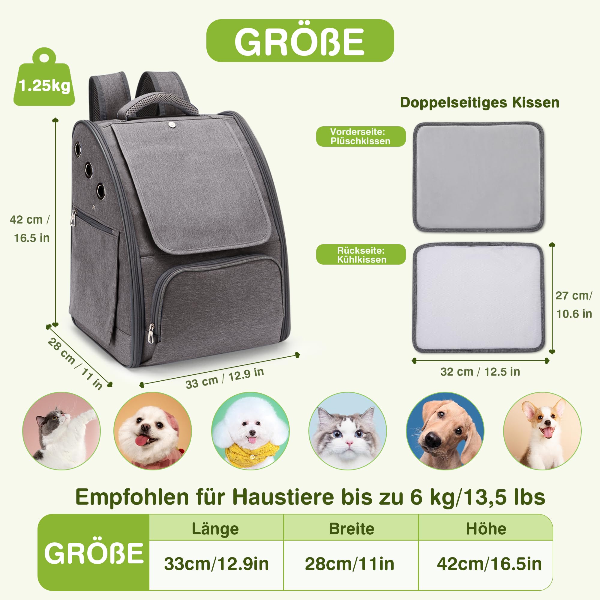 ALLSOPETS Katzenrucksack, Faltbarer Atmungsaktiver Hunderucksack mit Sonnenschutz für Klein Hunde und Katzen Ideal für Reisen Camping und Wandern (Graphitgrau)