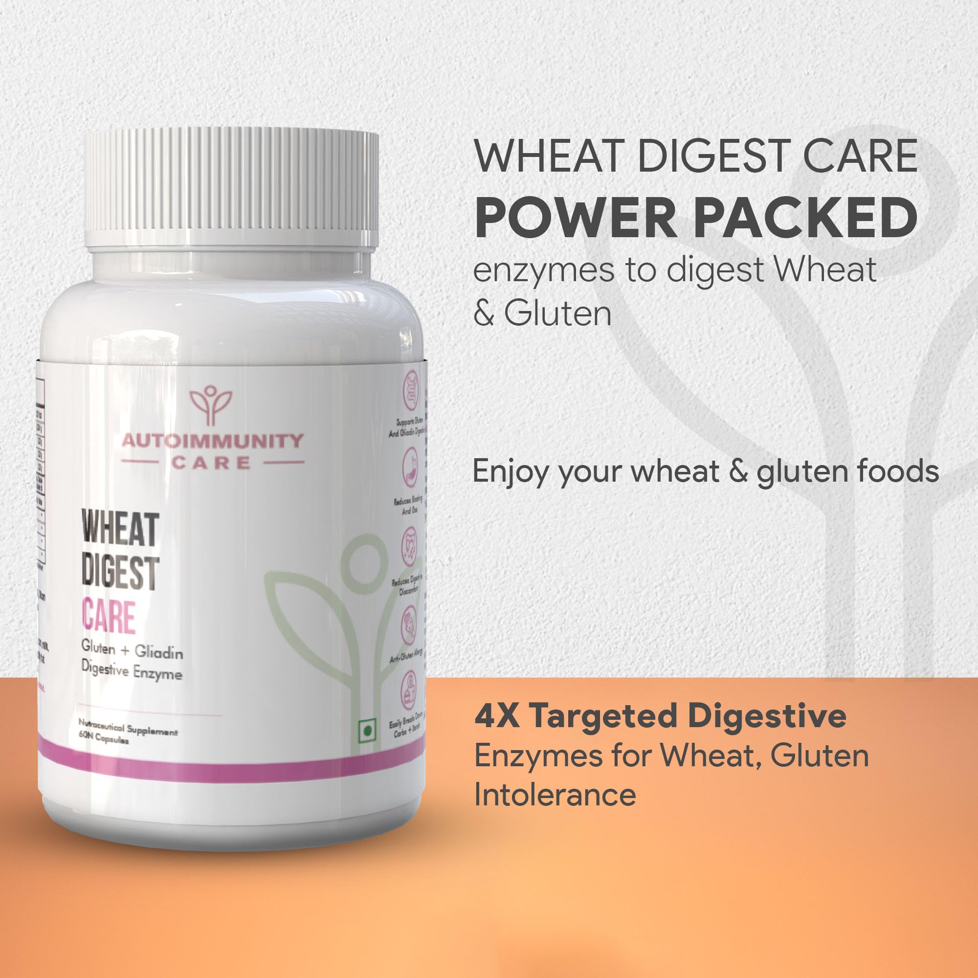Autoimmunity care Wheat Digest Care | Gluten + Gliadin Digestive Enzyme Supplement | For Gluten Digestion, Helps to Digest Wheat, Maida, Barley & Other Cereal Grains | 60 Veg Capsules - Image 2 thumbnail