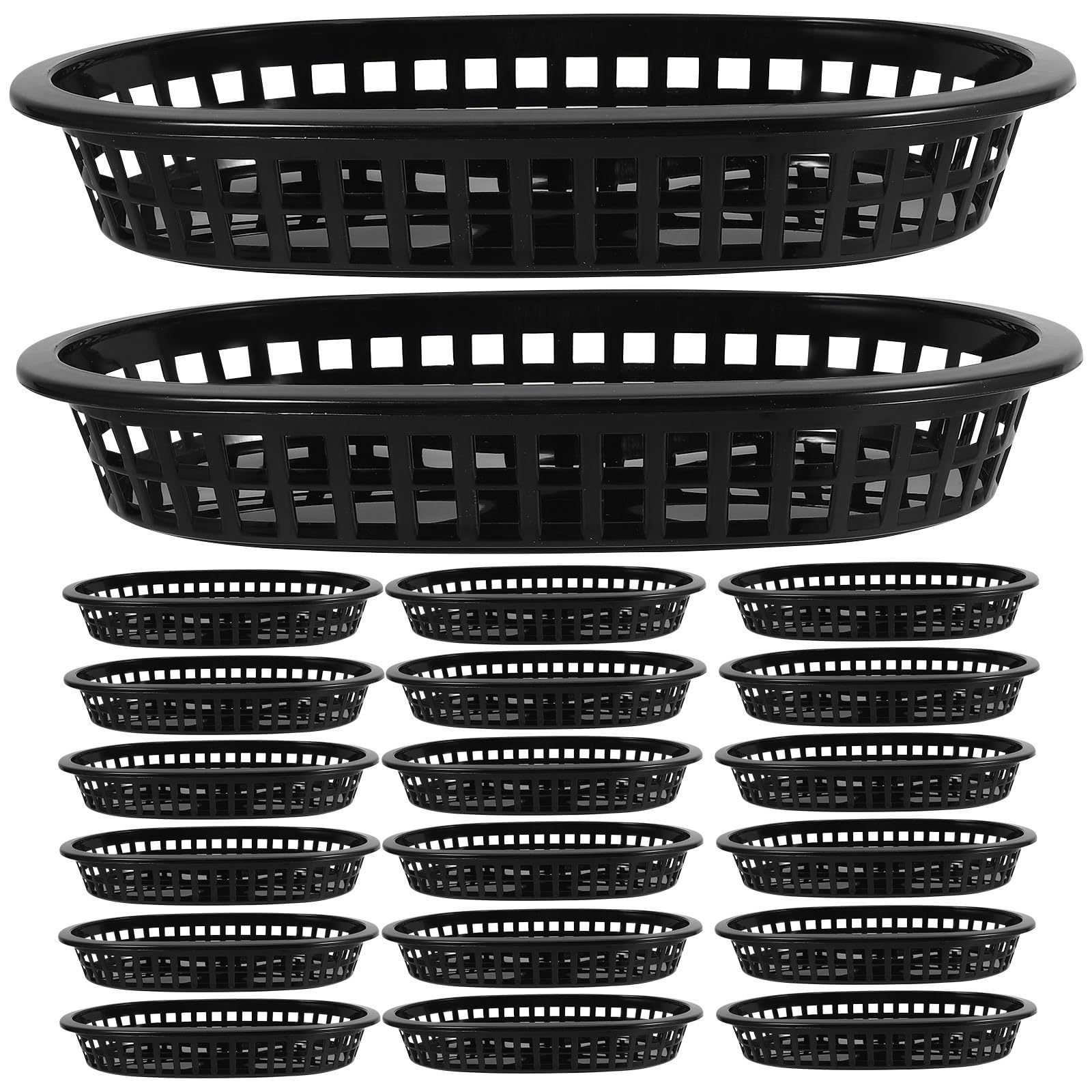 DOITOOL 24 Cestas Plásticas Negras para Comida Rápida Diseño Transpirable y Ahorro de Espacio, Ideales para Cocina y Fiestas