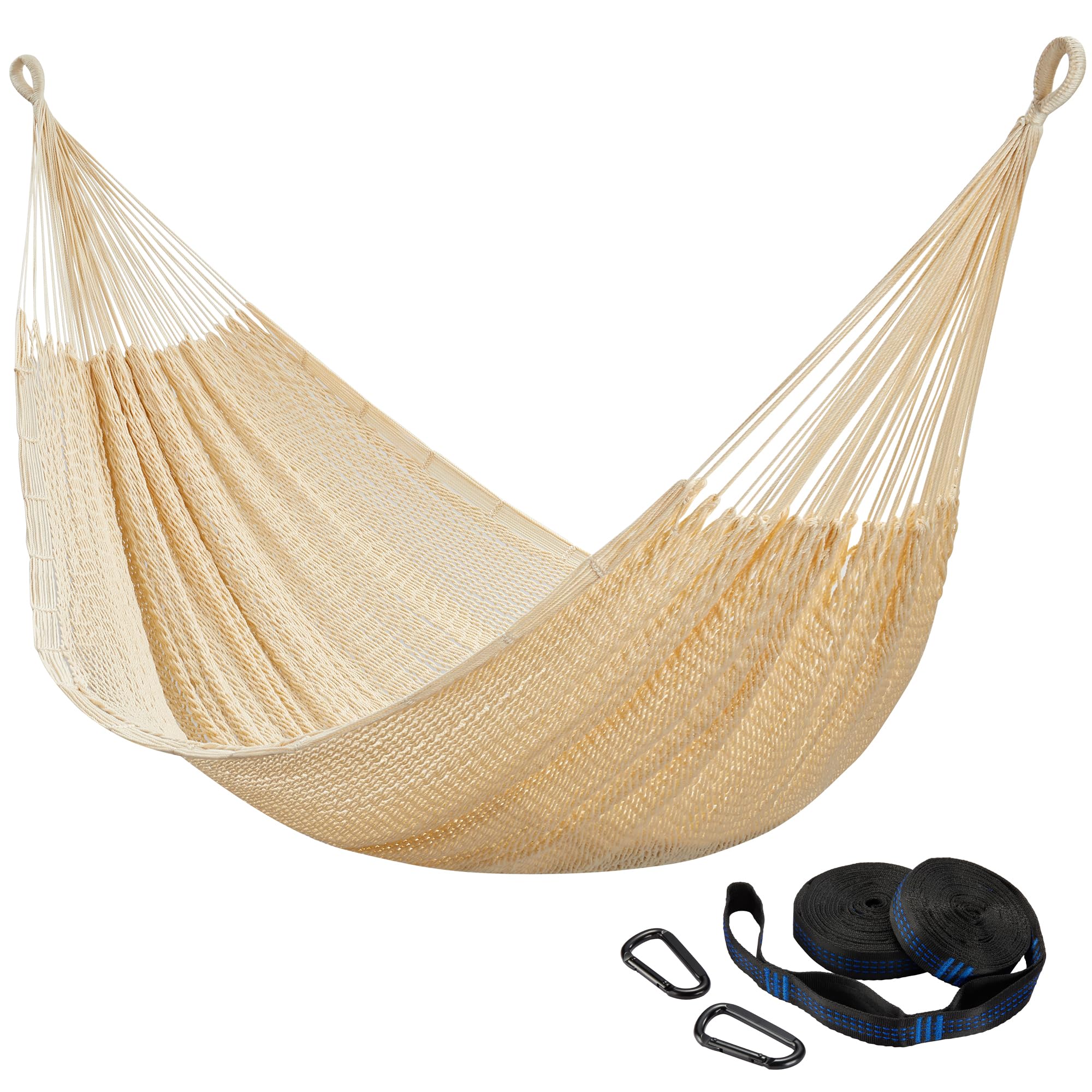 Photo 1 of CHULIM Handwoven Mayan Hammock with 10ft Tree Straps, 550lbs Capacity Soft Rope Double Hammock, Portable Outdoor Hammock with Carry Bag for Camping Backyard Beach - Natrual White