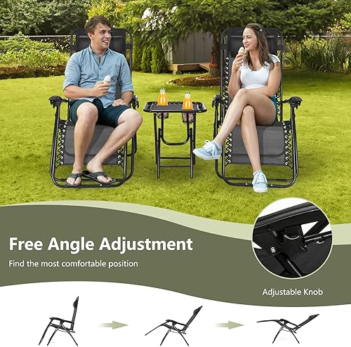 Miniatura 5 de HAPPYGRILL Juego de sillas de salón Zero Gravity con mesa auxiliar, sillas reclinables plegables con mesa auxiliar y almohada, juego de 3 piezas