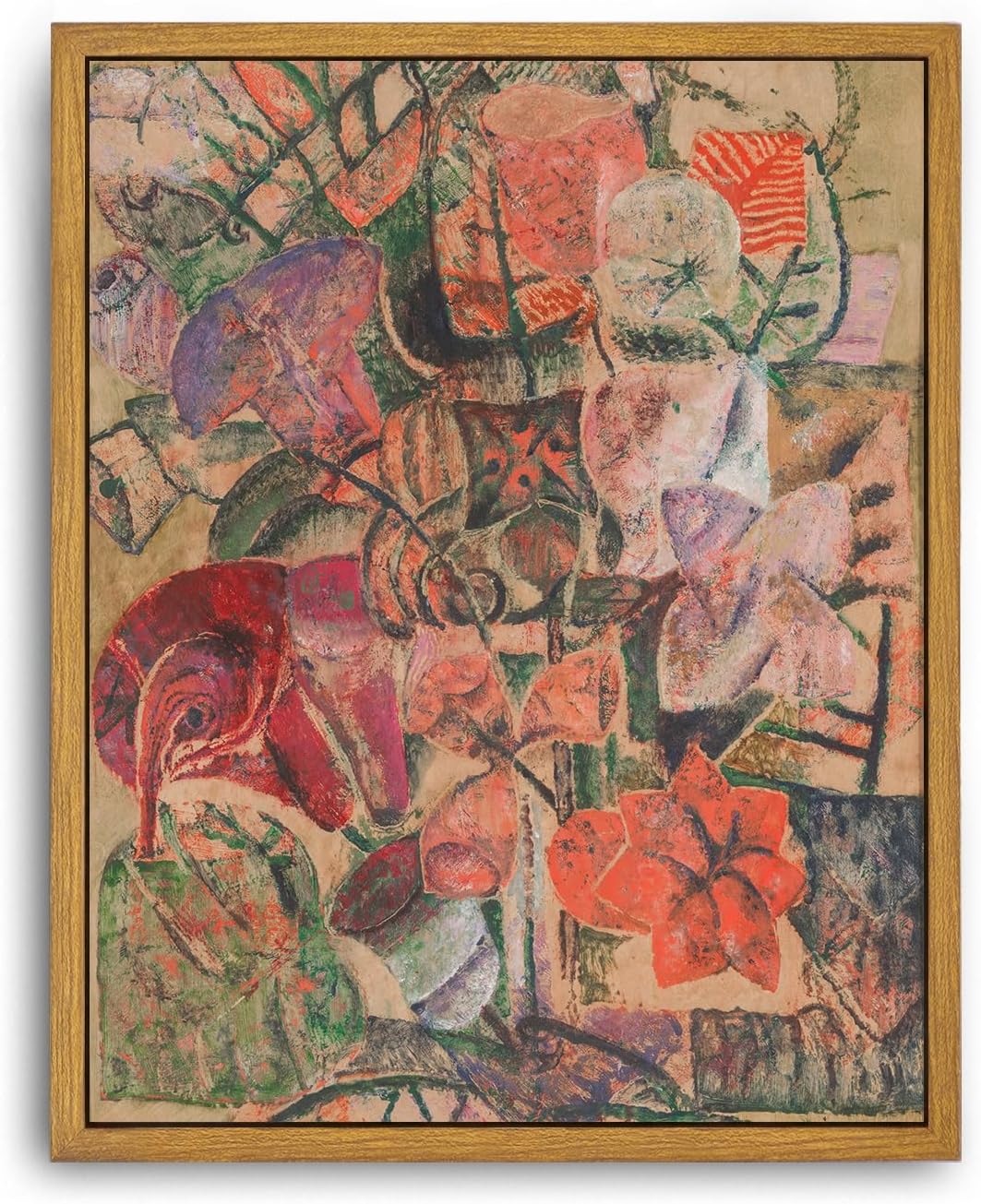 Roslynity Framed Canvas Wall Art Vintage Print Oil Paintings Abstract Botanical Floral Bouquet Grandmillennial Nature Retro Aesthetic Artwork for Home Living Room Bathroom Wall Decor (8"x10")