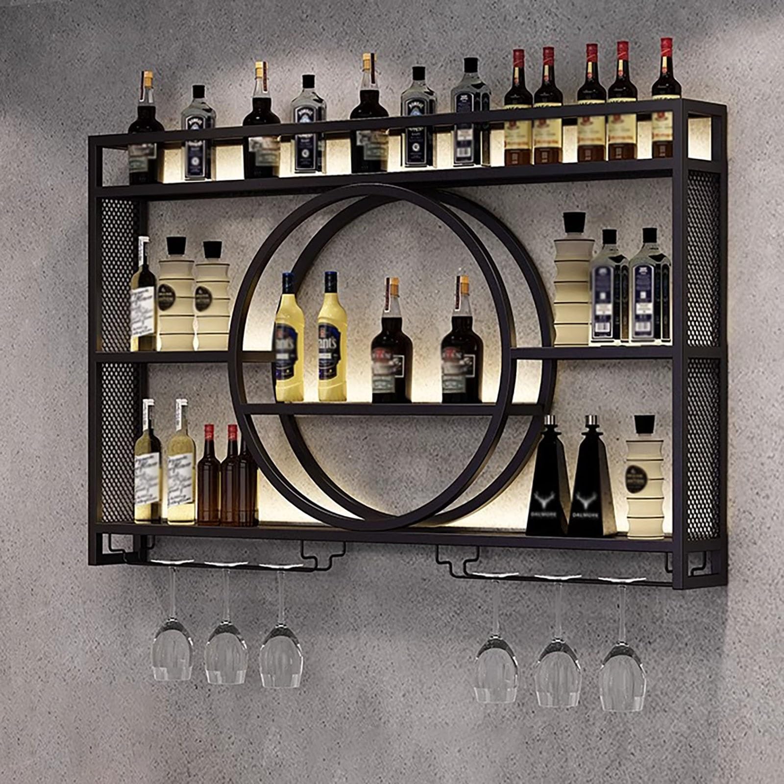 Étagère à liqueur en métal et LED au design moderne et épuré