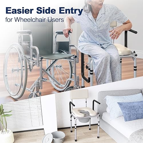 Miniatura 7 de Cómoda de cabecera con brazo caído, inodoro con asiento y respaldo acolchados, capacidad de 400 libras, cubo extraíble de 6.3 cuartos de galón y