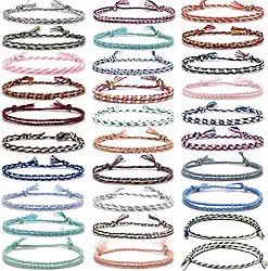 JEWPARK 30 pulseiras trançadas feitas à mão da amizade para mulheres, pulseiras de amizade, cordão de pulso colorido, ajustável, presentes de aniversário - lembrancinhas de festa