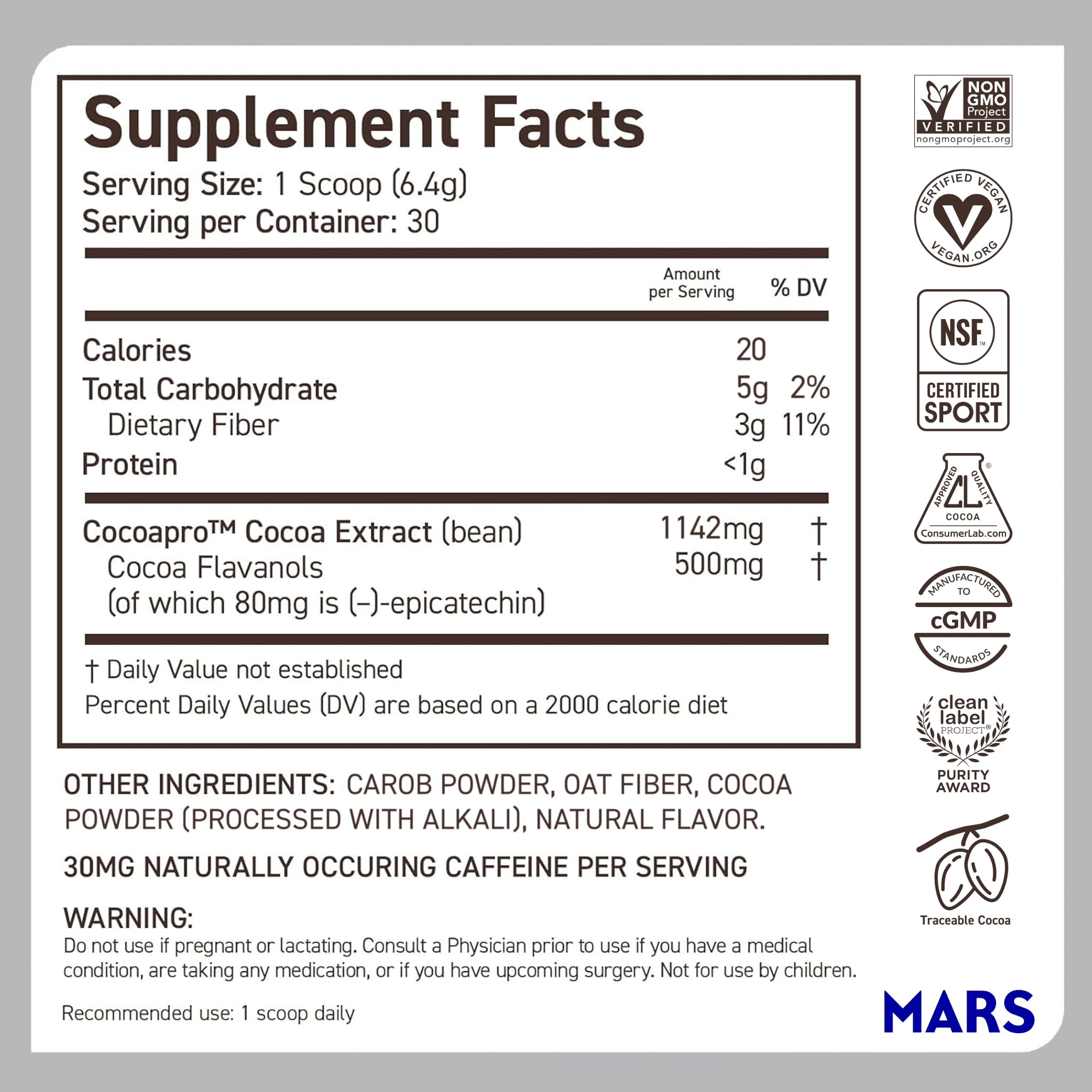 CocoaVia Cocoa Flavanols 500mg – Heart and Brain Support, High Flavanol Cocoa Extract, Boosts Nitric Oxide, Blood Circulation and Memory, Preworkout, Vegan, Gluten-Free, Dark Chocolate, 30-Day — Amazon image 9