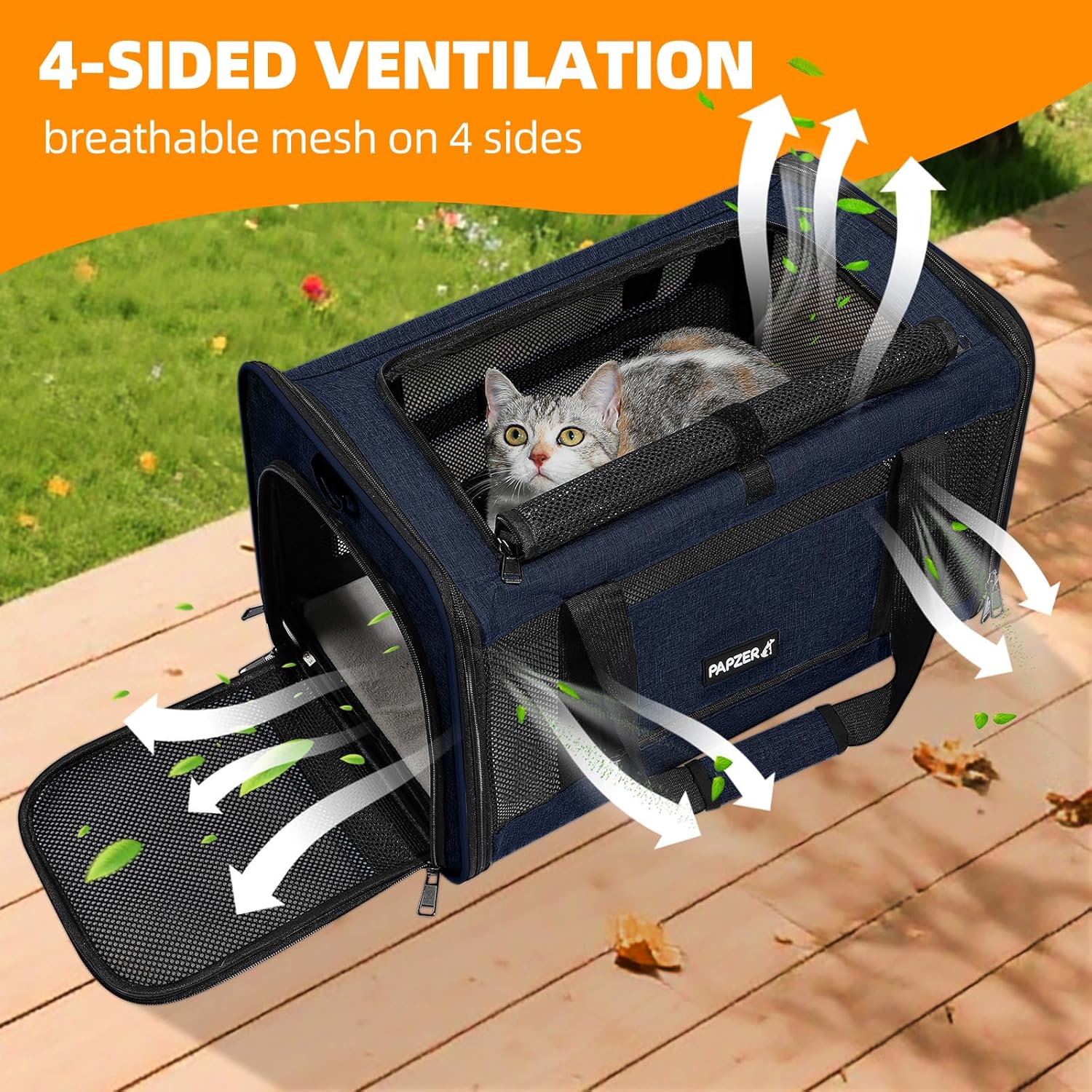 Cat Carrier Soft-Sided Travel Bag for Medium to Large Cats Over 15lbs, Small Dog Carrier Crate Top Entry Breathable Mesh Puppy 12 Pounds, Pet Rabbit Carrying Cage Kennel Collapsible Navy