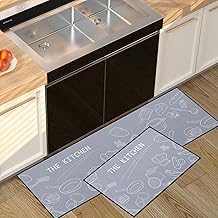 Kitchen Rug, 2 Pieces, Non-Slip Kitchen Floor Mat, Washable Hallway Mat, Soft Floor Mat for Kitchen, Laundry Room and Hallway, Grey, 40 x 60 x 40 x 120 cm