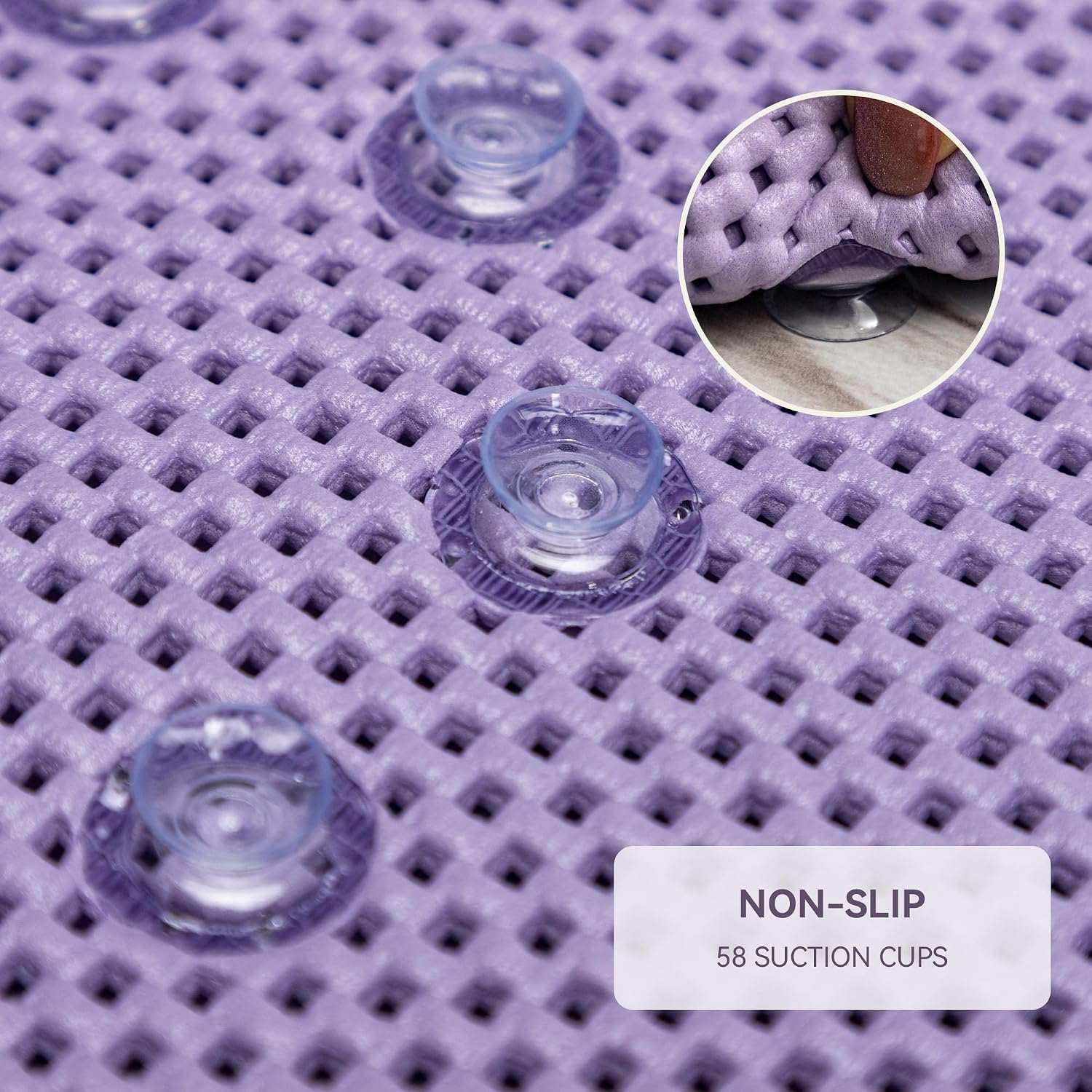 Bathtub Mat Non Slip, Soft Foam Bath Mat for Tub, Bathtub Mat with Drain Holes, Suction Cups Shower Mat (Purple, 36''X17'')