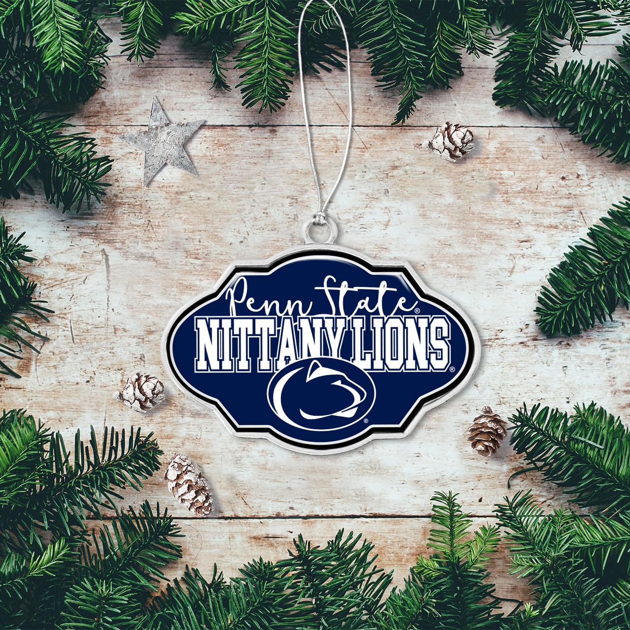 Penn State Nittany Lions Frame Design Christmas Ornament with Team Logo Silver Metal Gift Tree Decoration PSU