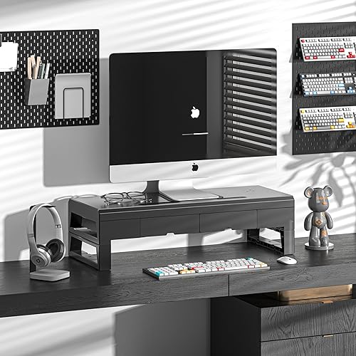 Miniatura 2 de Soporte para monitor de computadora con 2 cajones, estante de escritorio para laptop y elevador de monitor de 21.6 pulgadas de largo para monitores,