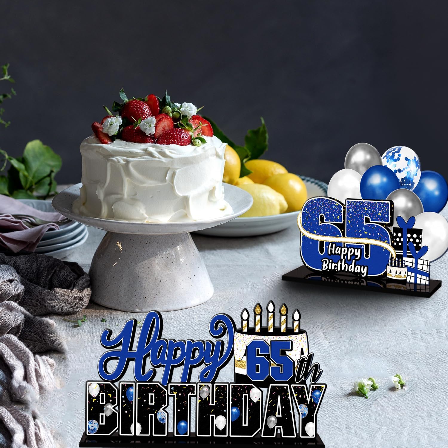 LINGTEER Happy 65th Birthday Blue Acrylic Table Topper Centerpieces Set - Cheers to 65 Years Old Birthday 65th Bday Party Gift Decorations. - Image 6