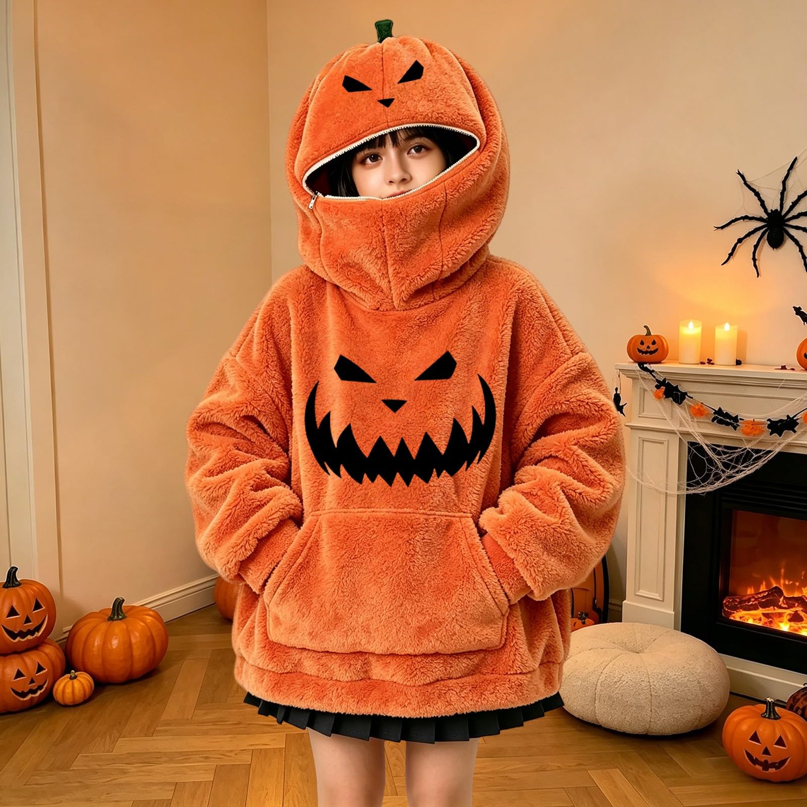 Sudadera con capucha para niñas, diseño de calabaza, para Halloween