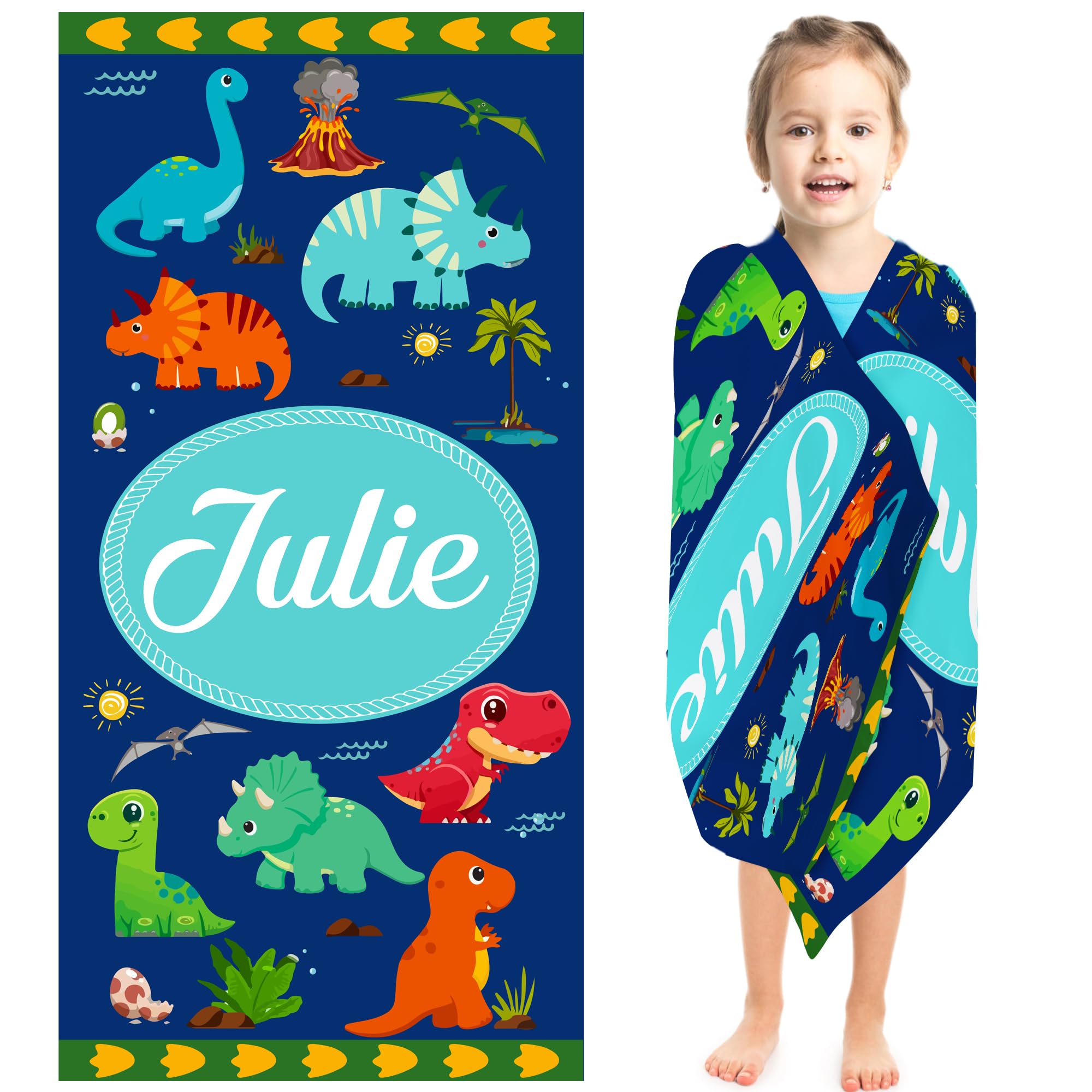 GifXify Personalized Beach Towels for Kids & Adults - Sand Free Microfiber Beach Towels with Multiple Sizes - Custom Beach Towel with Names - Microfiber Thin Lightweight Beach Towel (Dinosaur) — image 1