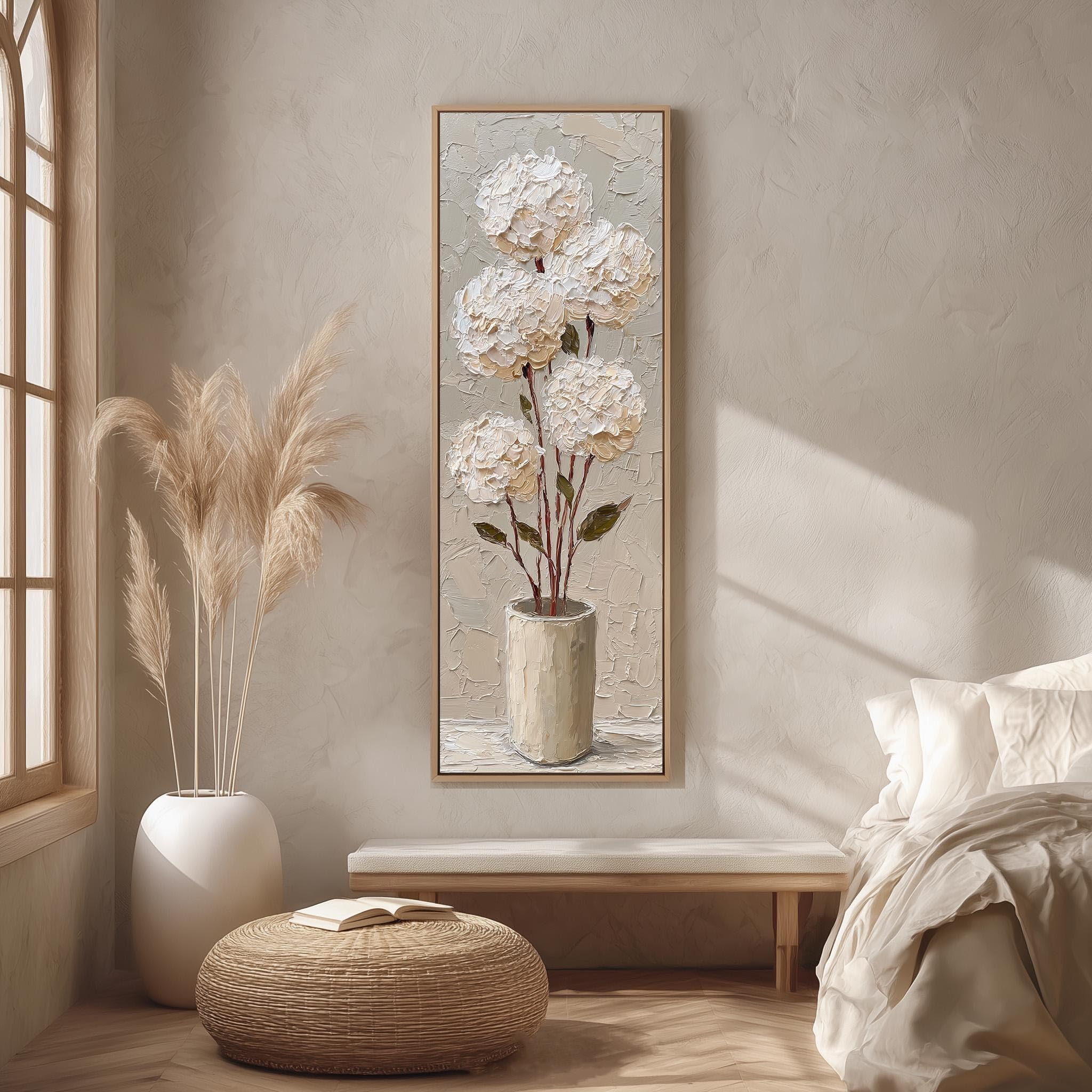 Impression texturée hortensia blanche tableau vertical haut de gamme - 8