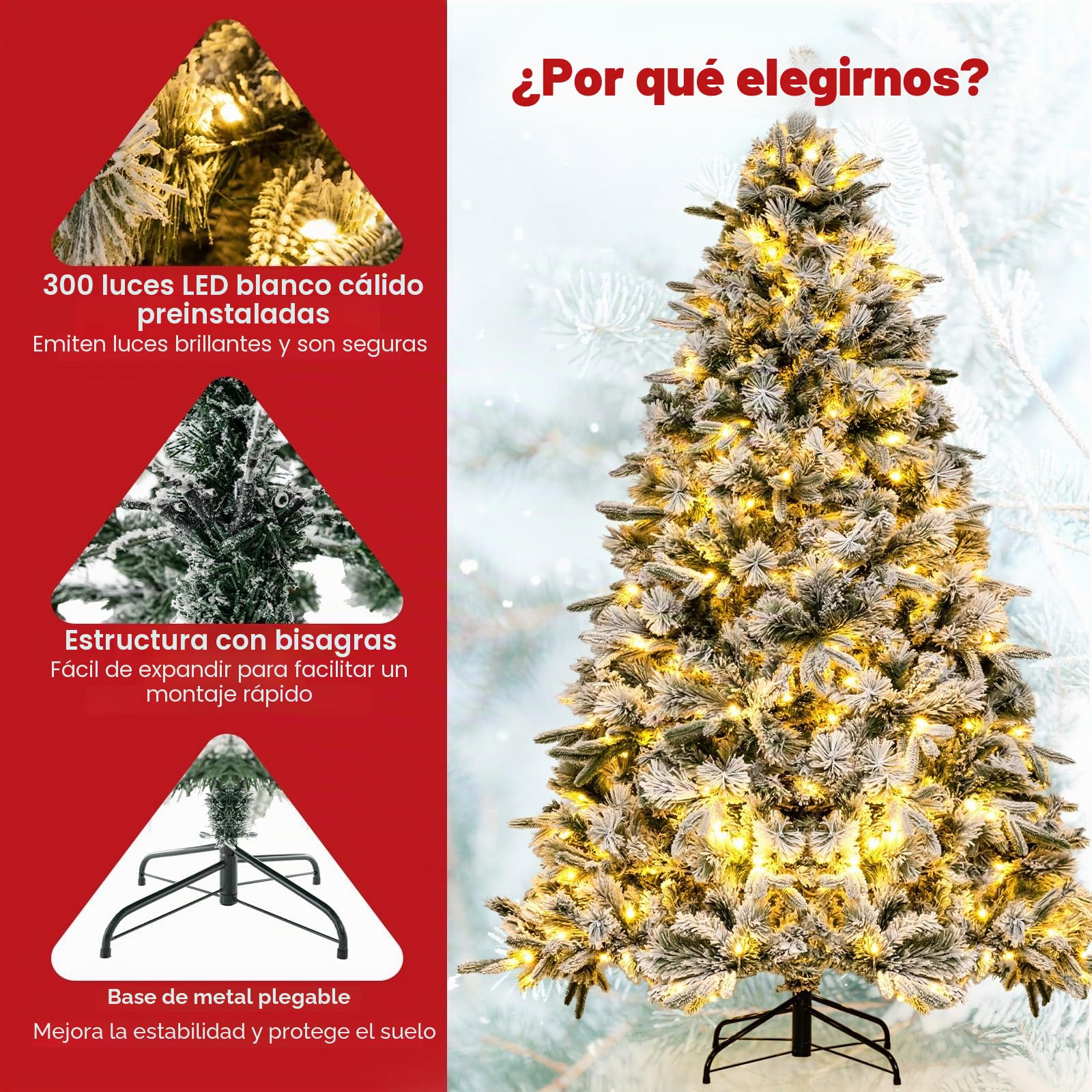 LIFEZEAL Árbol de Navidad Nevado de 215 cm con Luces LED Incorporadas, Árbol Artificial con 1096 Ramas Muy Frondosas, Nieve, Pop Up, Se Abre Solo, Ignífugo, Decoraciones, Interior, Exterior
