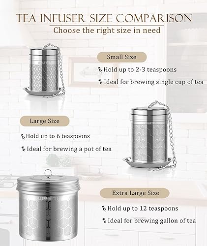 Miniatura 7 de Infusor de Té Grande para Té Suelto (1 Paquete), Colador de Bola de Té de Acero Inoxidable 304, Infusor de Té de Malla Extra Fina para Preparar Todo