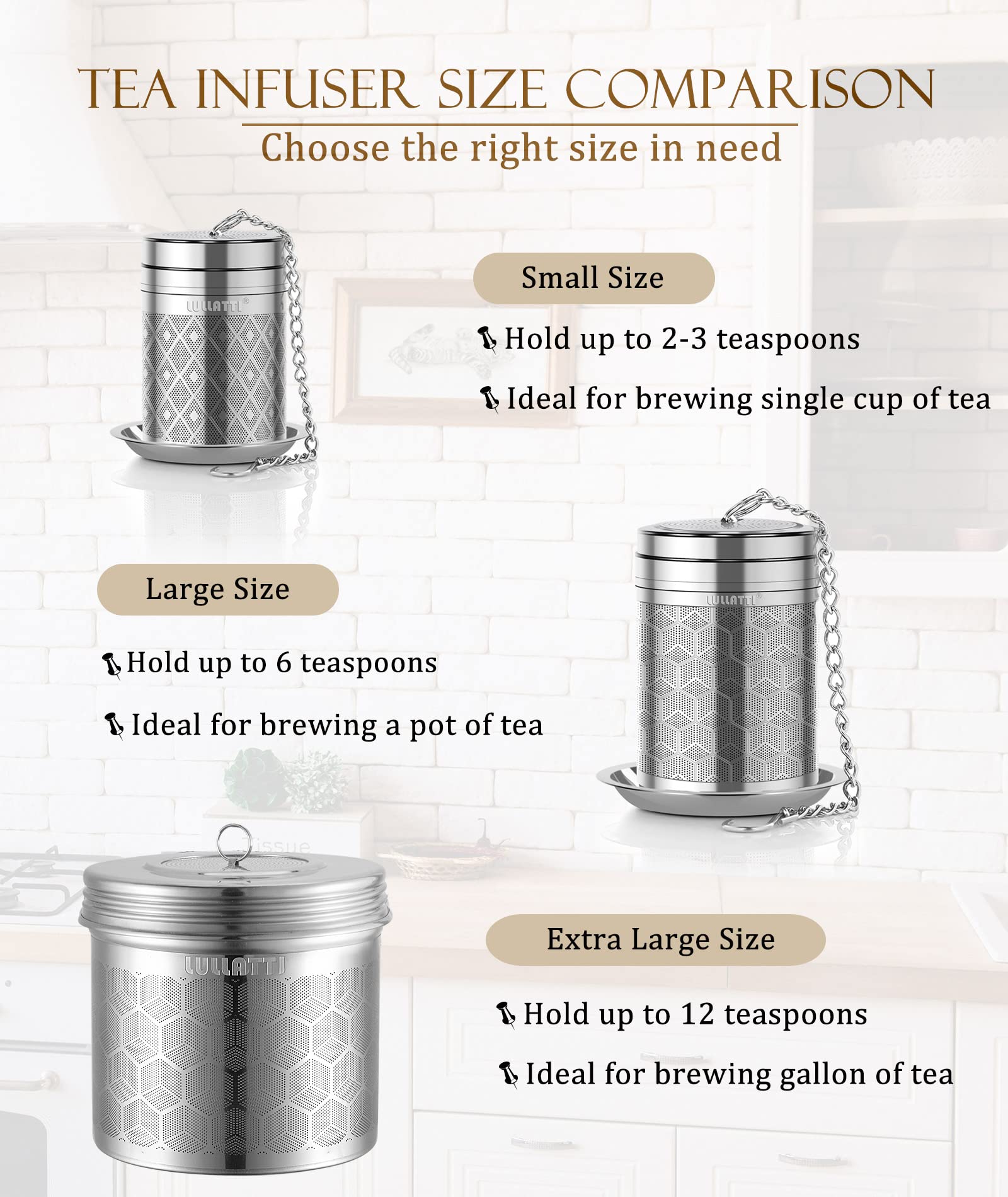 Infusores de té para té suelto, Recipiente Infusiones, Juego de Colador de Té de Acero Inoxidable 18/8, Malla Extrafina para Té de Infusión, Especias y Condimentos