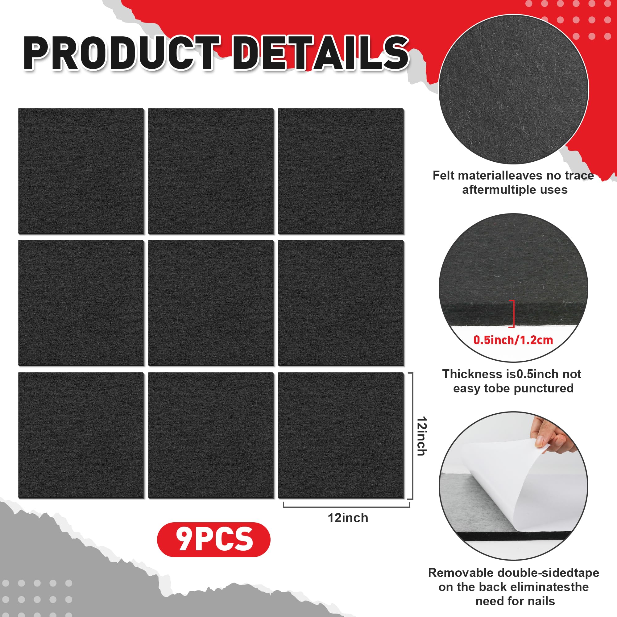 9PCS Dart Board Wall Protector - 12"x12"Felt Dartboard Wall Protection,Self-Adhesive Dart Board Surround Backing,for Man Cave, Party & Game Room - 3