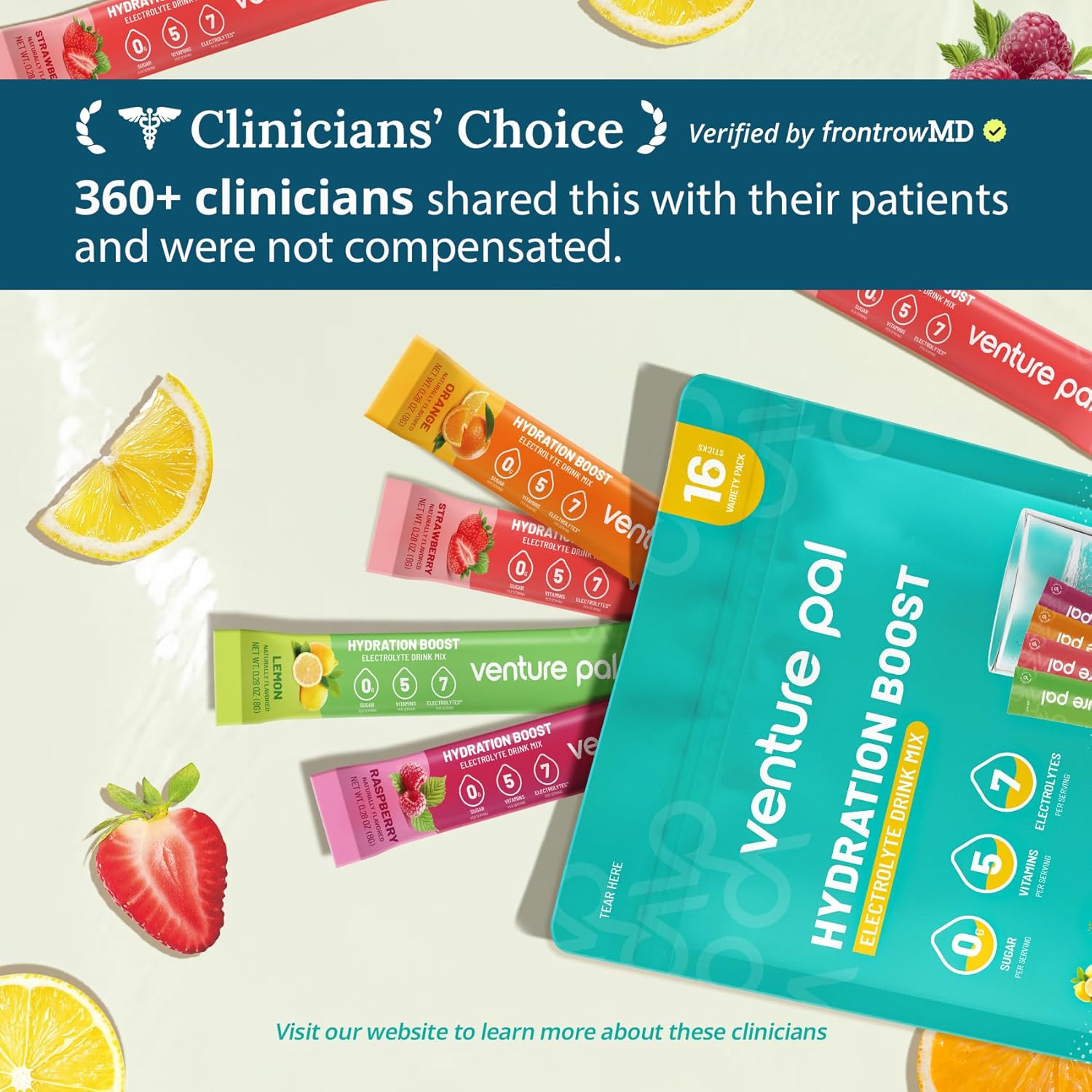 Venture Pal Sugar Free Electrolytes Powder Packets - Liquid Daily IV Hydration Packets | Instantly Hydrating & Party Recovery | 5 Vitamins & 7 Electrolytes | Certified Vegan, Keto, Non-GMO | 16 Sticks - Image 4