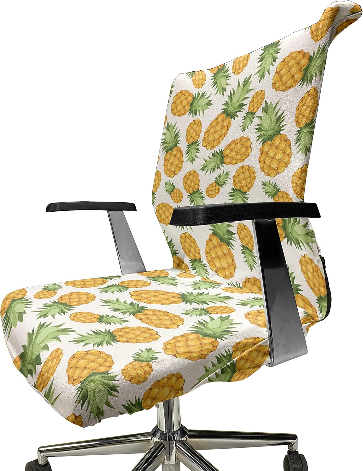 Ambesonne Yellow and White Office Chair Cover, Pineapples Tropical Climate Fruits Ripe Juicy Food, Stretchable Decorative Universal Size High Back Printed Slipcover, Yellow Green