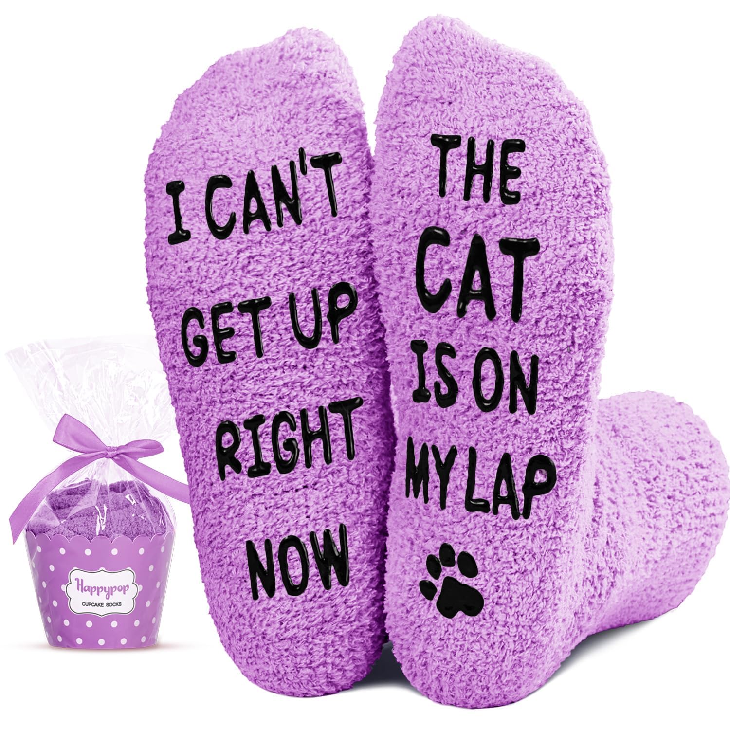 HAPPYPOP Cat Lover Gifts - Funny Fuzzy Novelty Socks for Cat Mom Dad Lovers Women Men