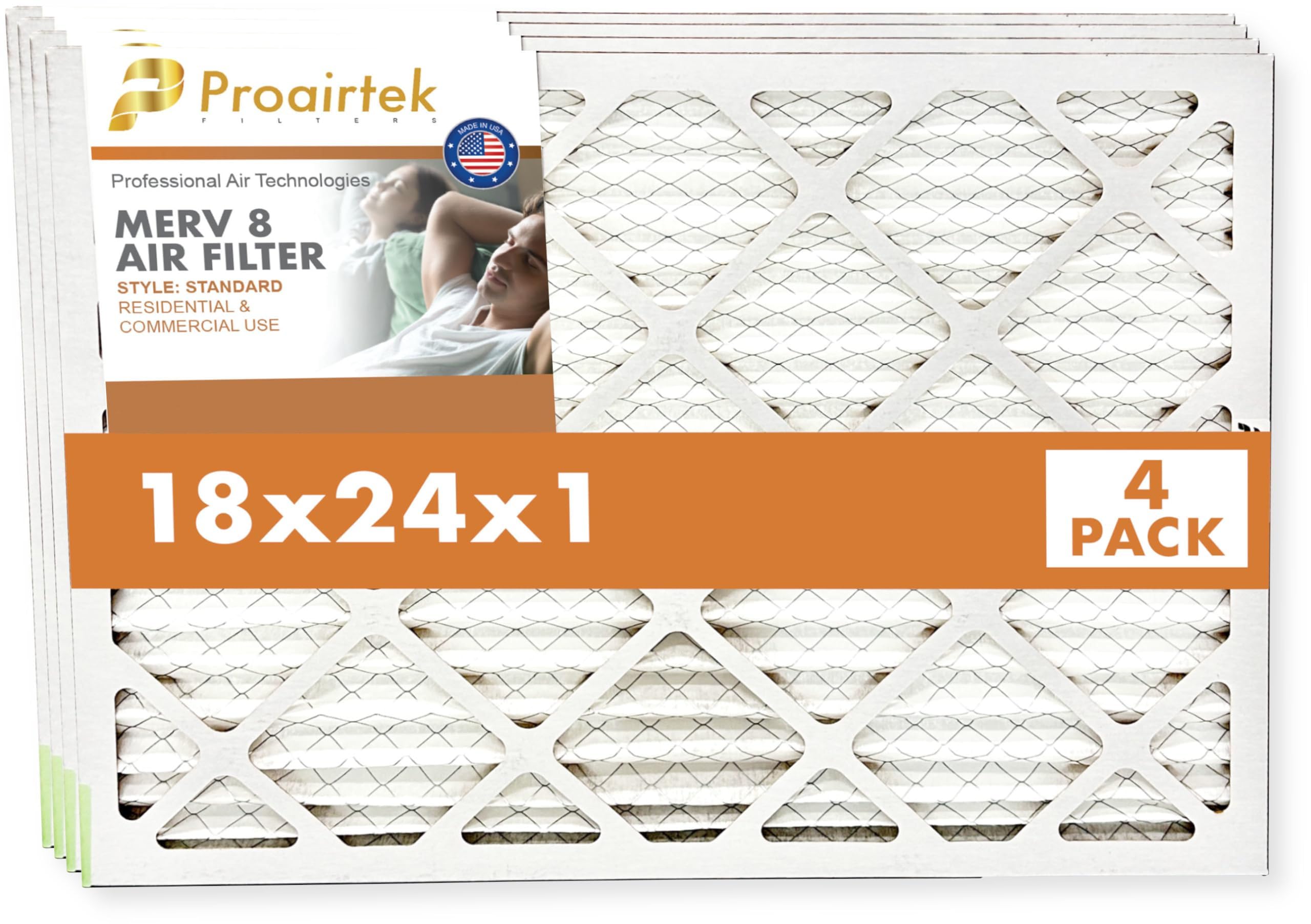 Proairtek AF18241M08SWH - Paquete de 4 filtros de aire, MERV 8, modelo 18 x 24 x 1, ideal para cualquier persona que desee aire limpio y nítido en su hogar, captura partículas microscópicas