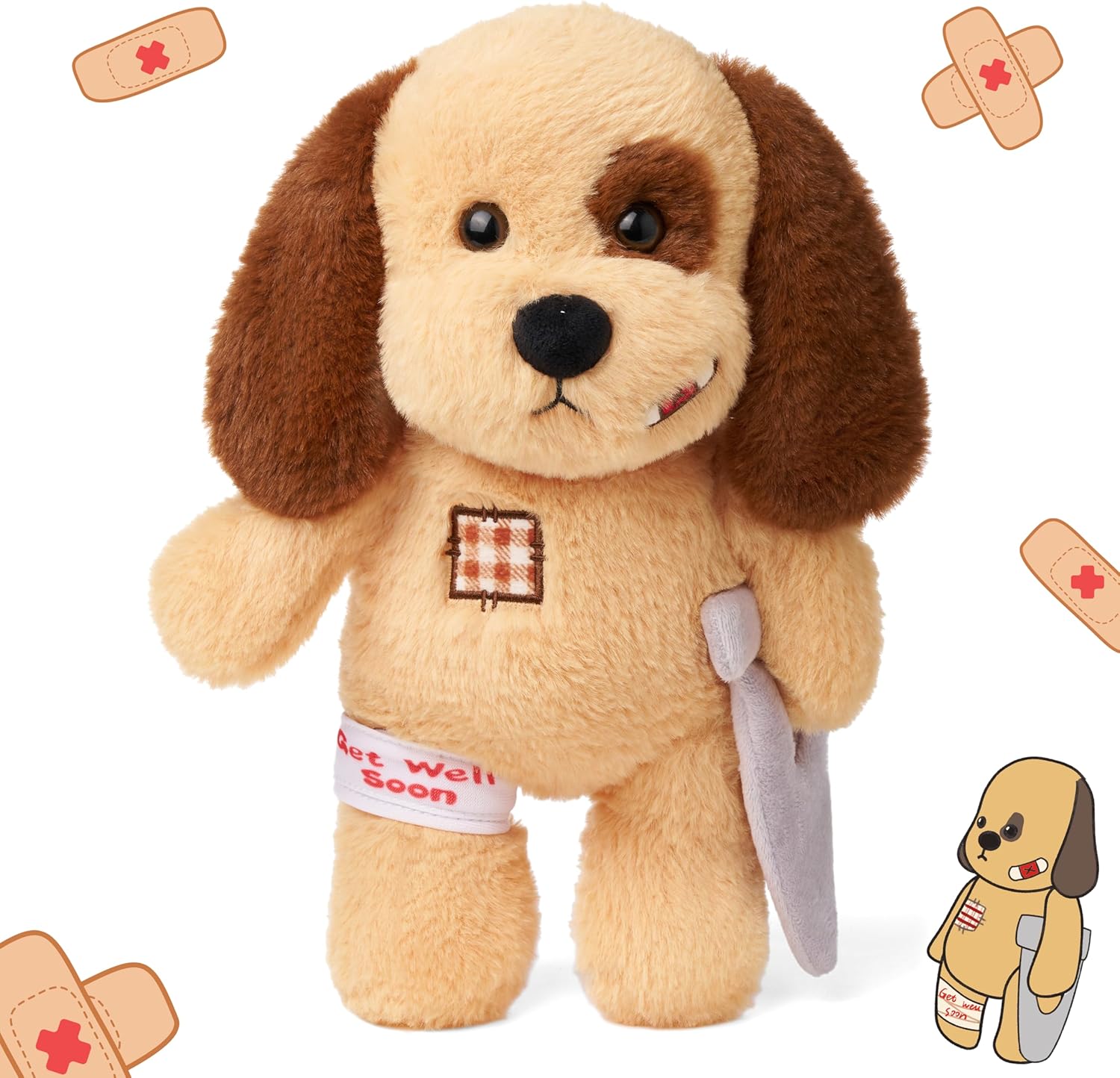 Hopearl Broken Leg Dog Toy, Soft Stuffed Animal Puppy, Comforting Companion, Brown, 12 inches