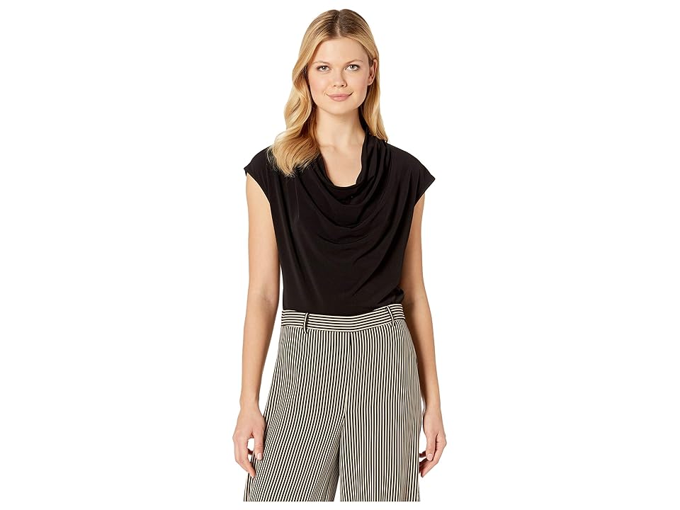 

Calvin Klein Cap Sleeve Cowl Neck Top (Black) Women's Clothing