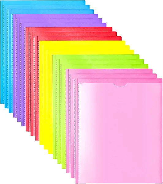 MAKHISTORY Heavy Duty Plastic Folders with Clear Front Pocket - 18PCS, 3 Pockets Folders with Prongs and Card Slot, for Letter Size Sheets, Bright Colors