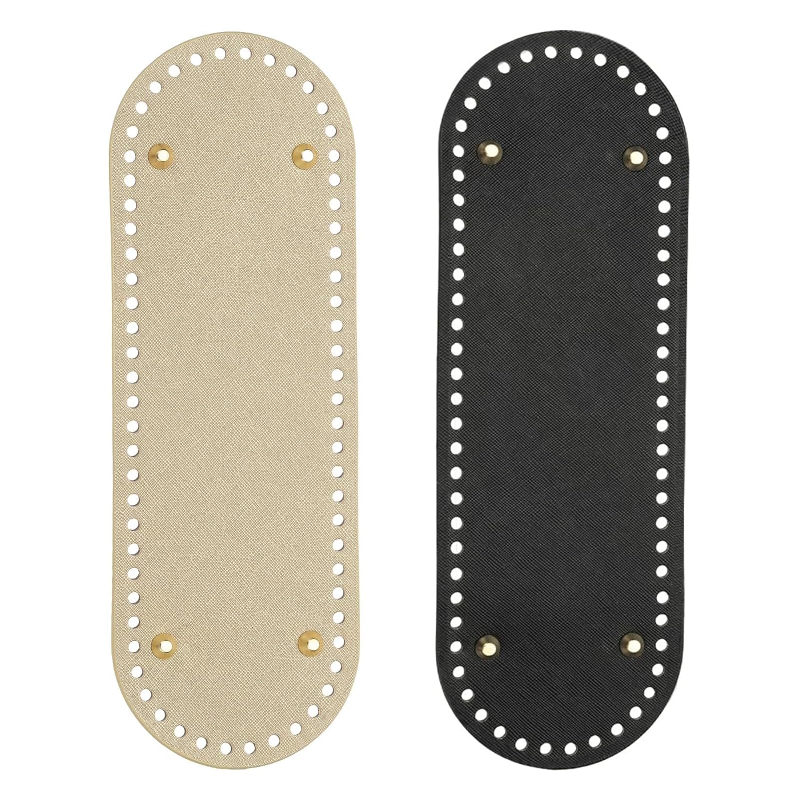 WLICCHS Set of 2 Bag Base for Crocheting, 10 x 30 cm, PU Leather Bag Floor Shaper, Faux Leather, Knitting Bag Shaper with Nail Bottom for Handbags, Shoulder Bags, DIY Bags, Black and Gold Set