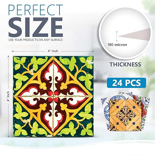 Miniatura 7 de Pegatinas decorativas para azulejos de 24piezas, azulejos tradicionales auténticos de Talavera Stickersl para el baño y cocina, azulejos adhesivos