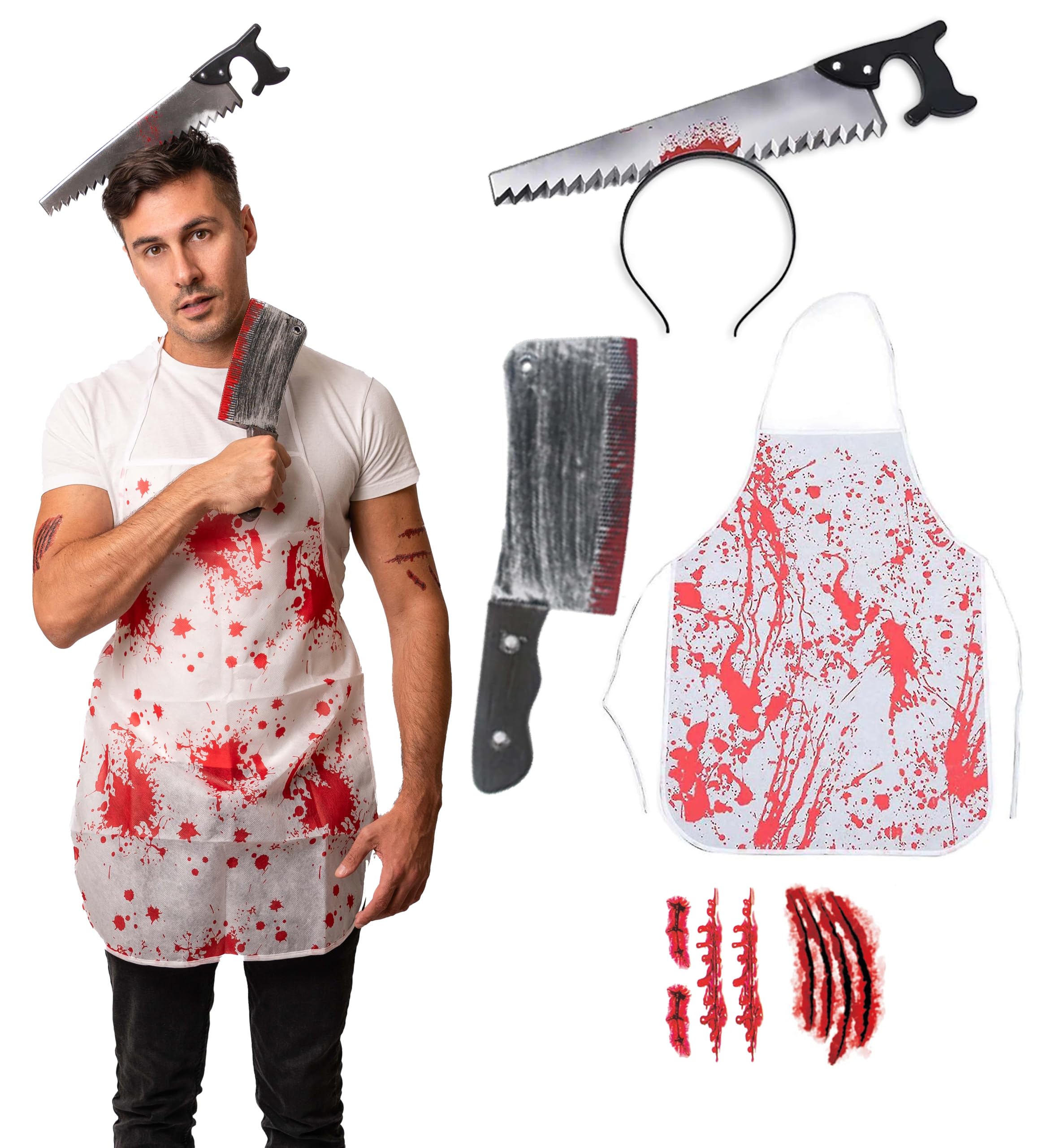 5 pcs Saw Butcher Costume - Halloween Costumes For Men - Adult & Teen One Size Fits All - 2024 Trending Fancy Dress - UK Based Brand