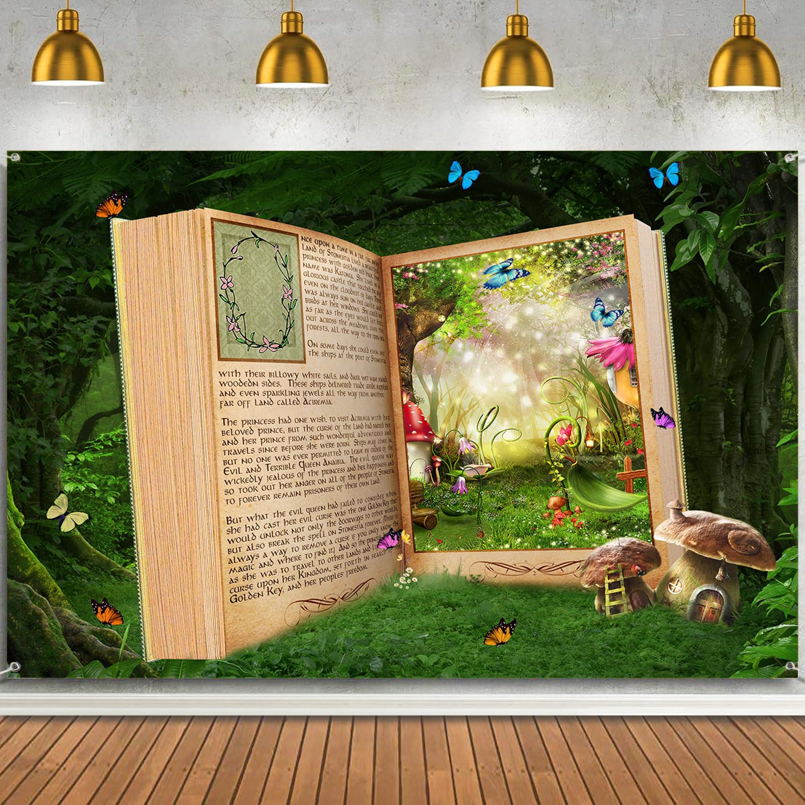 Sensfun Fairytale Enchanted Forest Backdrop Decorations Fairy Book Wonderland Backdrops Banner Mushroom Photography Background for Kids Girls Birthday