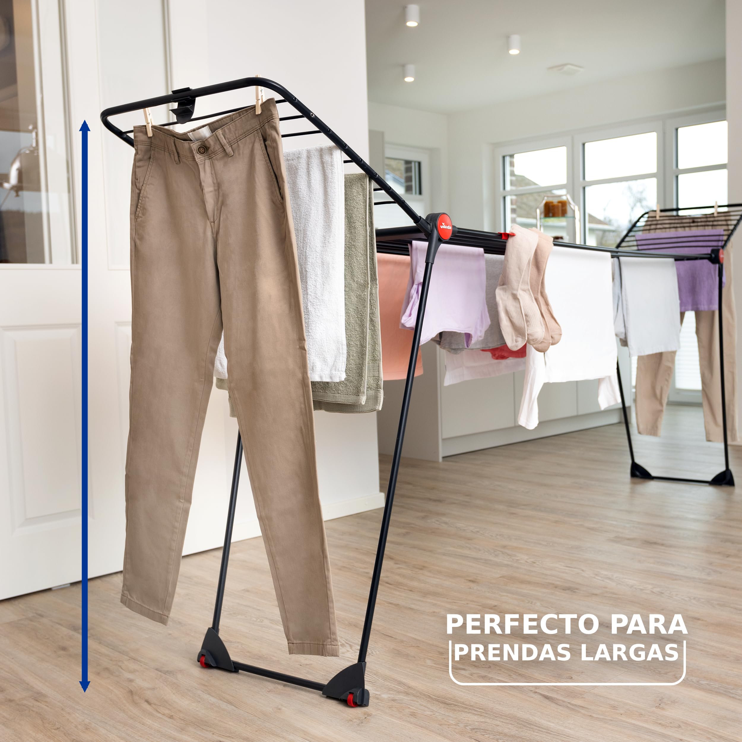 Vileda Infinity Flex Ultimate Tendedero Telescópico Extensible 205 cm 30 m Secado Tubos XXL Alas Altas Ruedas