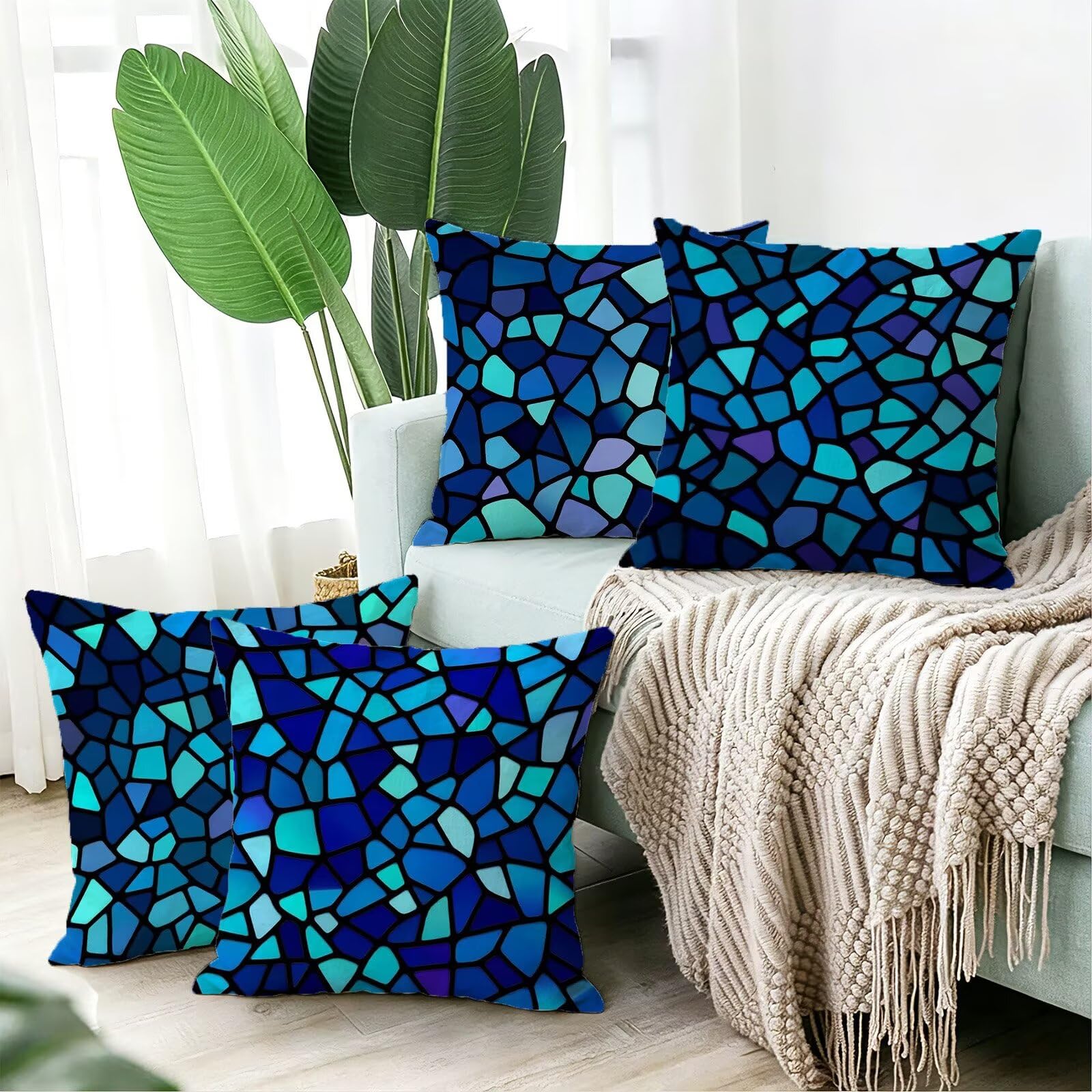Cojines Exterior Azul Funda Almohada 45x45 Impermeables Juego de 4, Cod-507