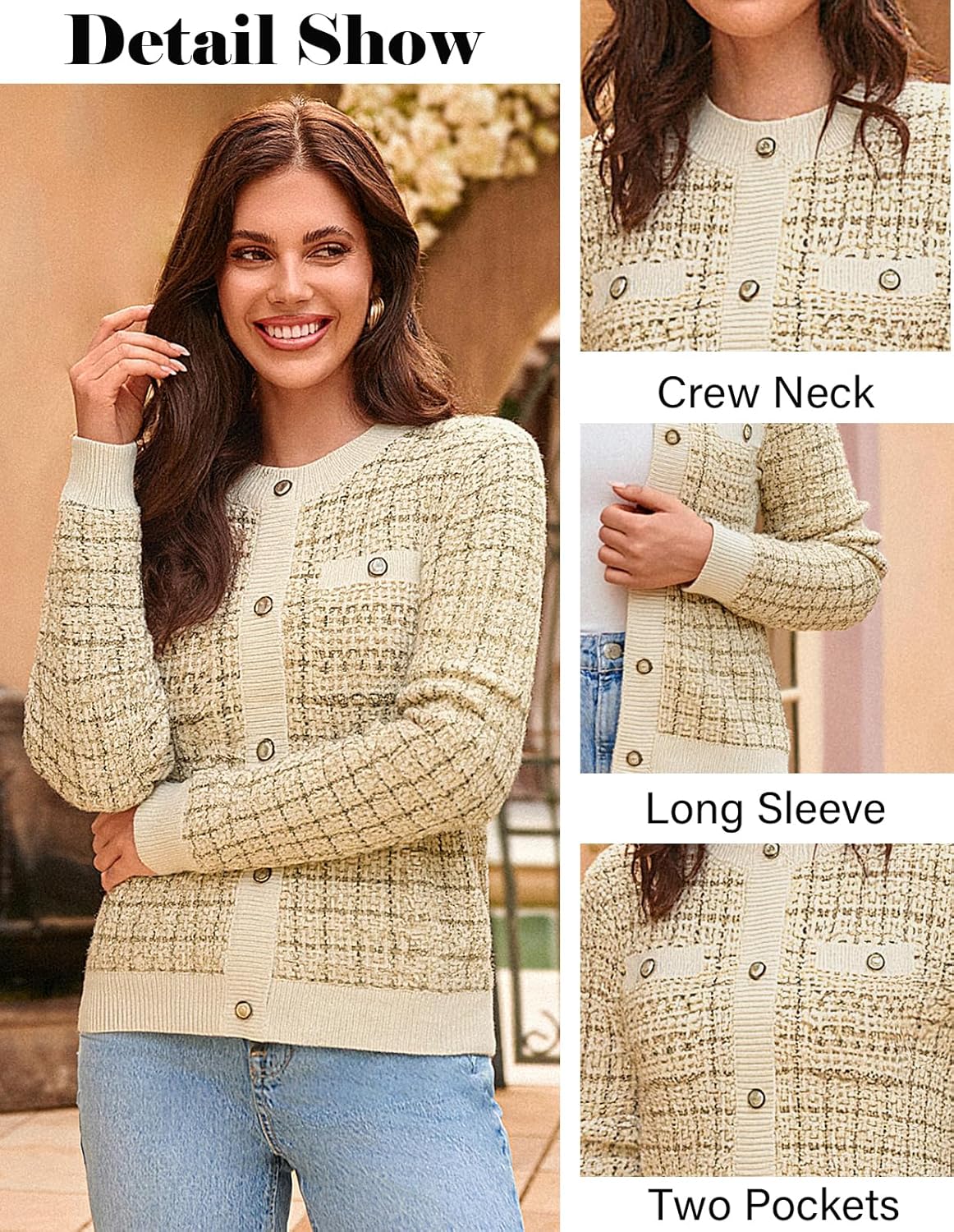 GRACE KARIN Womens Open Front Button Down Long Sleeve Texture Knit Cardigan Sweaters with Pockets - Image 2