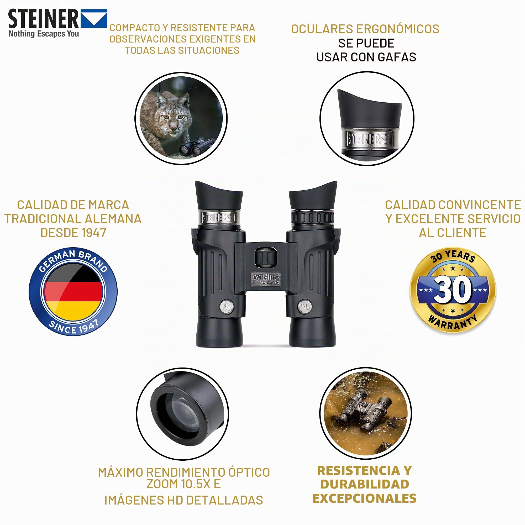 STEINER Prismáticos Wildlife 10,5x28 - Óptica de Calidad Alemana, imágenes HD de Alto Contraste, Ligeros, Ideales para Senderismo y para observaciones detalladas de la Naturaleza