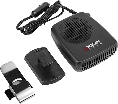 Wagan EL6311 12V 150W Portable Car Fan and Defroster with Folding Handle Car Heater Cooling Fan Car Windshield 360 Rotatable Handle Quick Heating Defroster