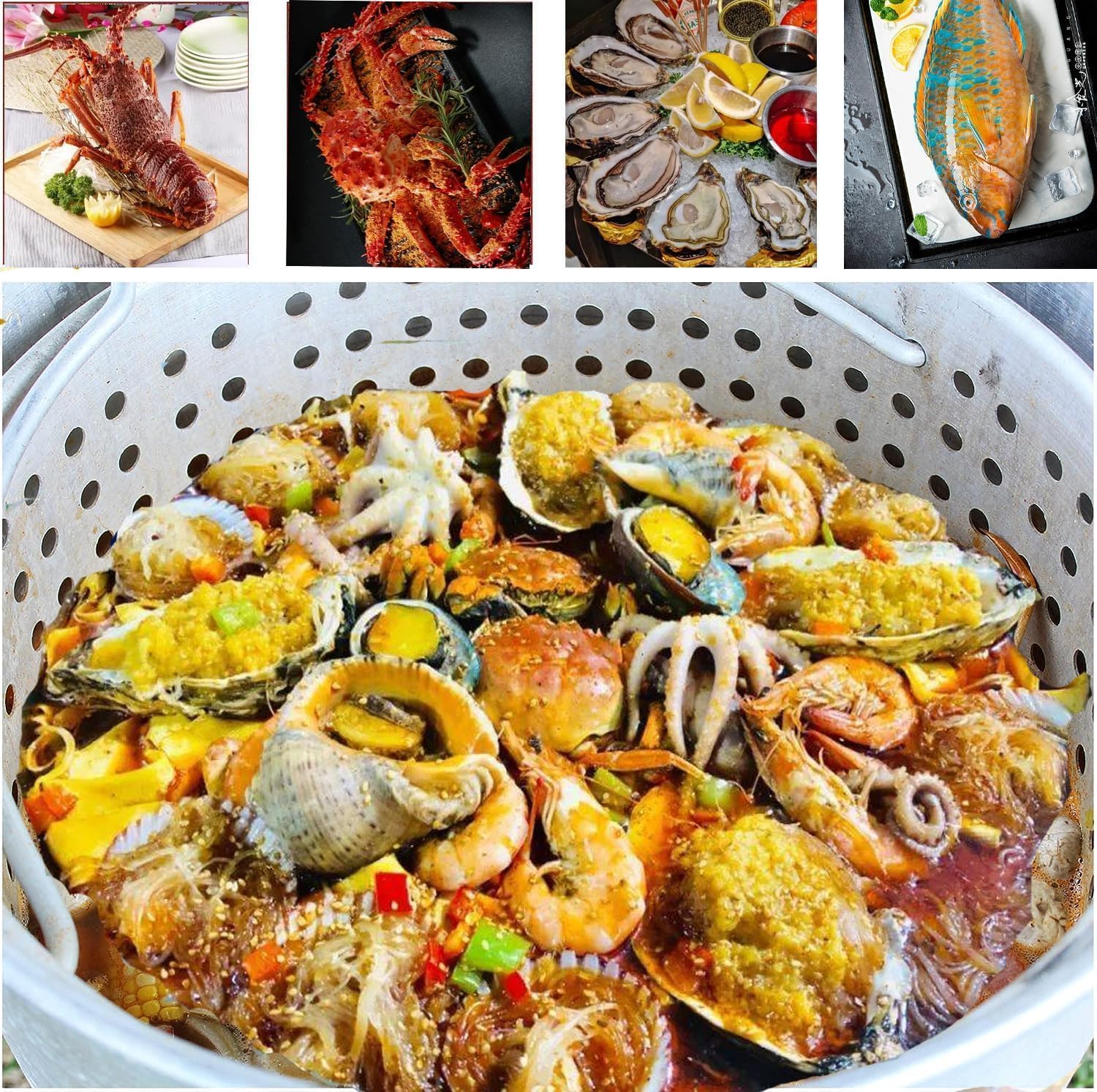 Garvee Crawfish Boiler with Steam/Boil Basket & Strainer, 110000BTU Propane Jet Burner with Support Rack & Lifting Hook, 0-10 PSI Regulator, Outdoor 80 Qt Seafood Boil Pot for Cooking Shrimp and Crab