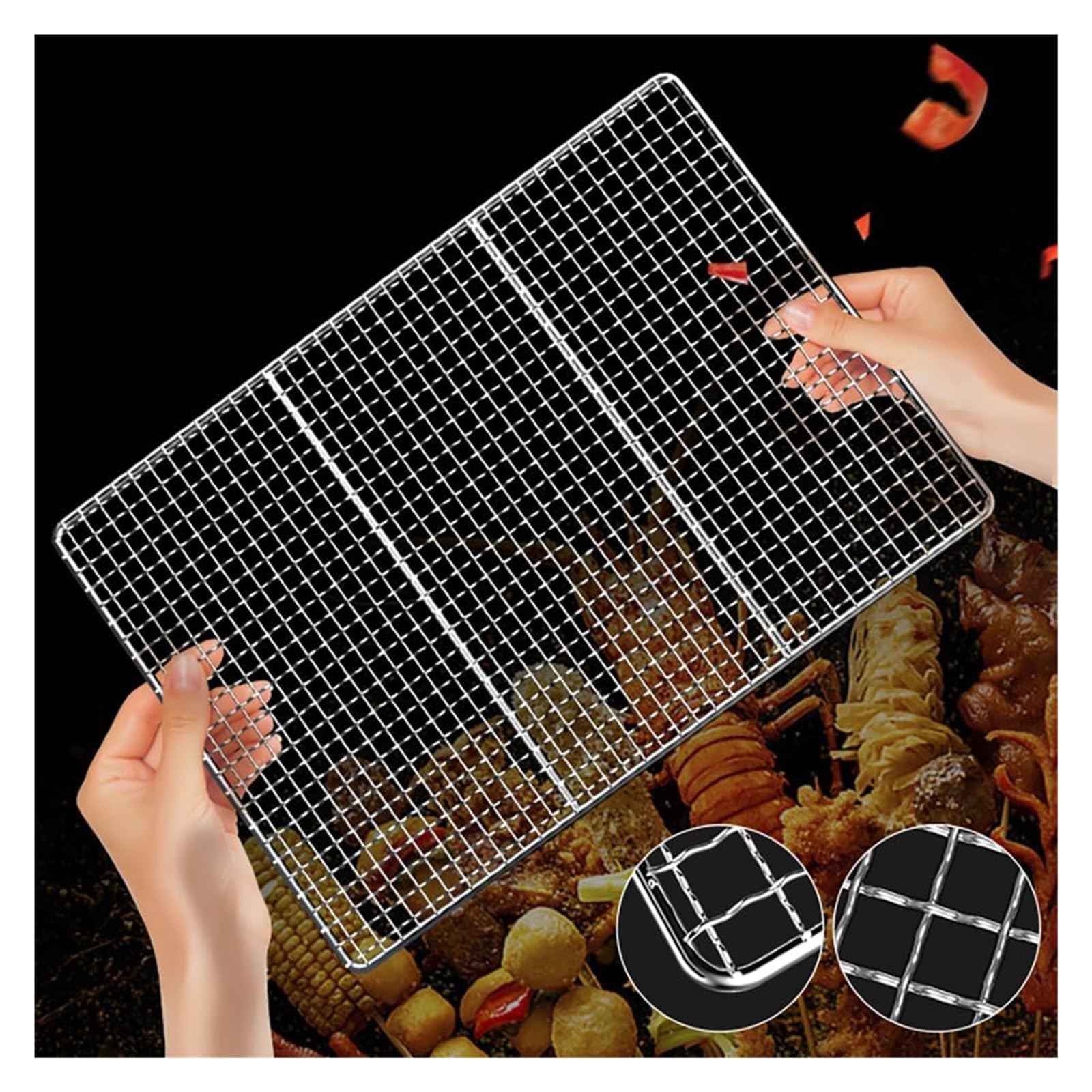 Rejilla de barbacoa de acero inoxidable de gran tamaño para costillas, rejilla redonda multiusos para fogatas (tamaño: 62 x 26 cm)