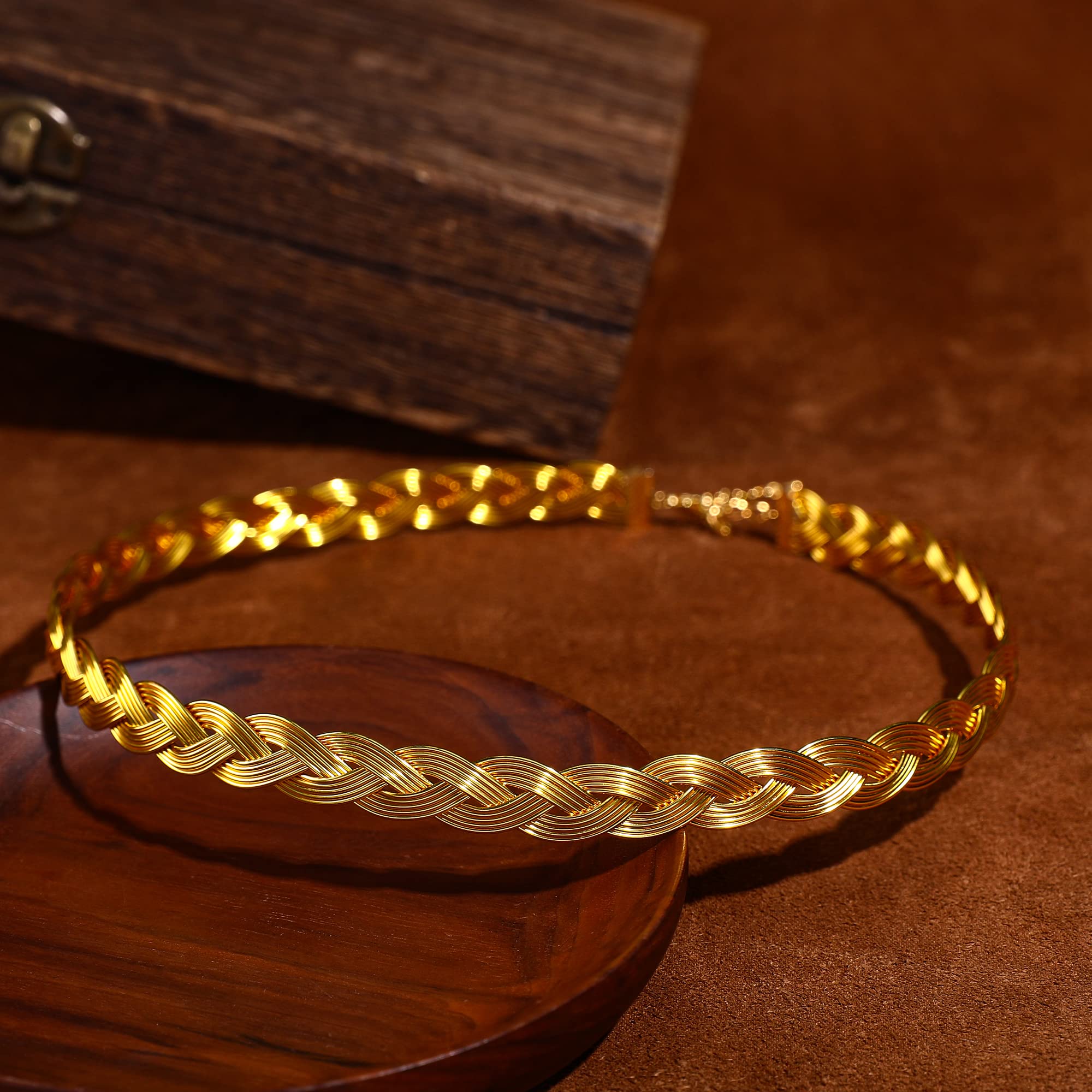PartyforU Gold Viking Celtic Circlet - Viking Medieval Braided Vintage Crown for Men Women Renaissance Cosplay Accessories - Image 2